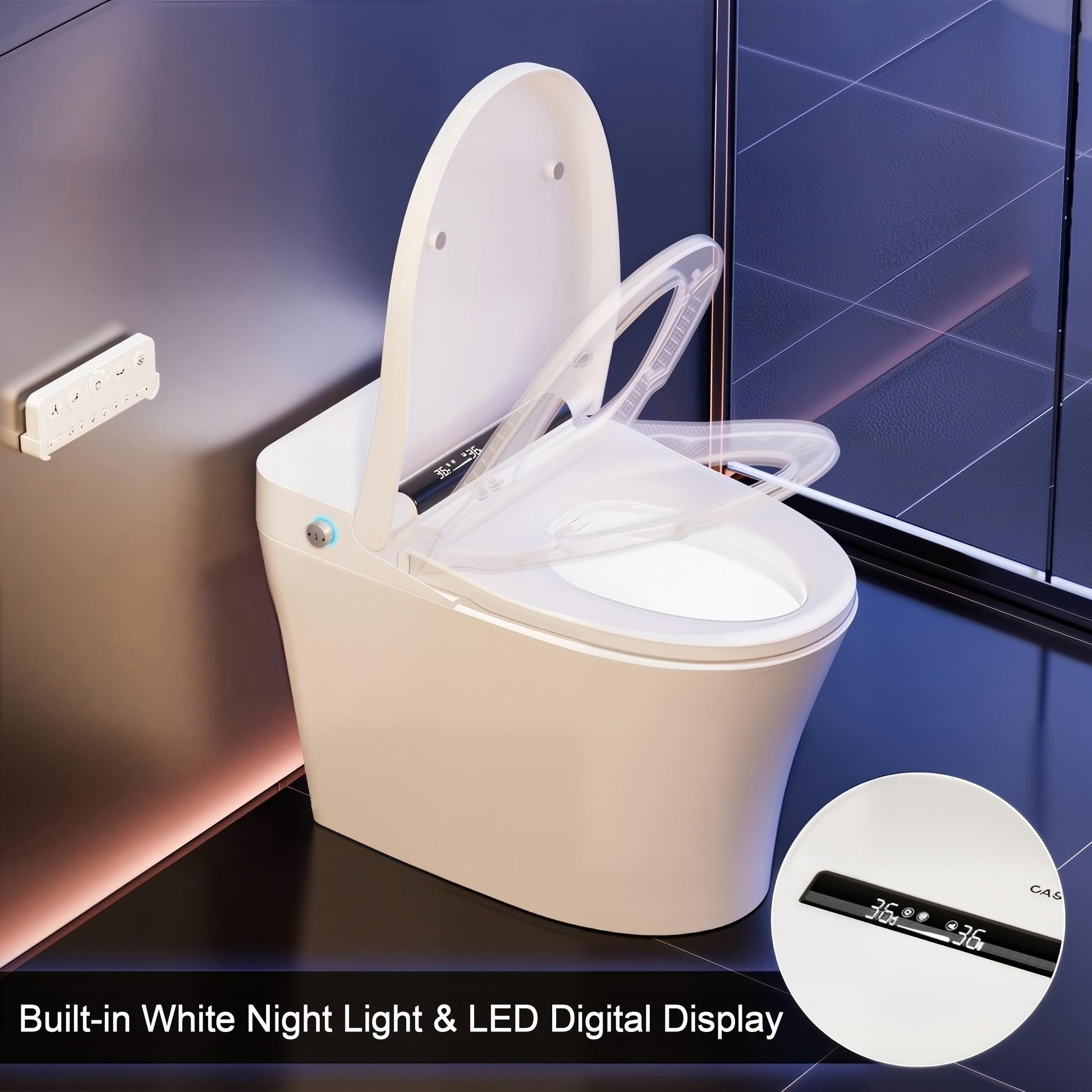 Tankless Floor Mounted Elongated Smart Bidet Toilet Combo with Remote