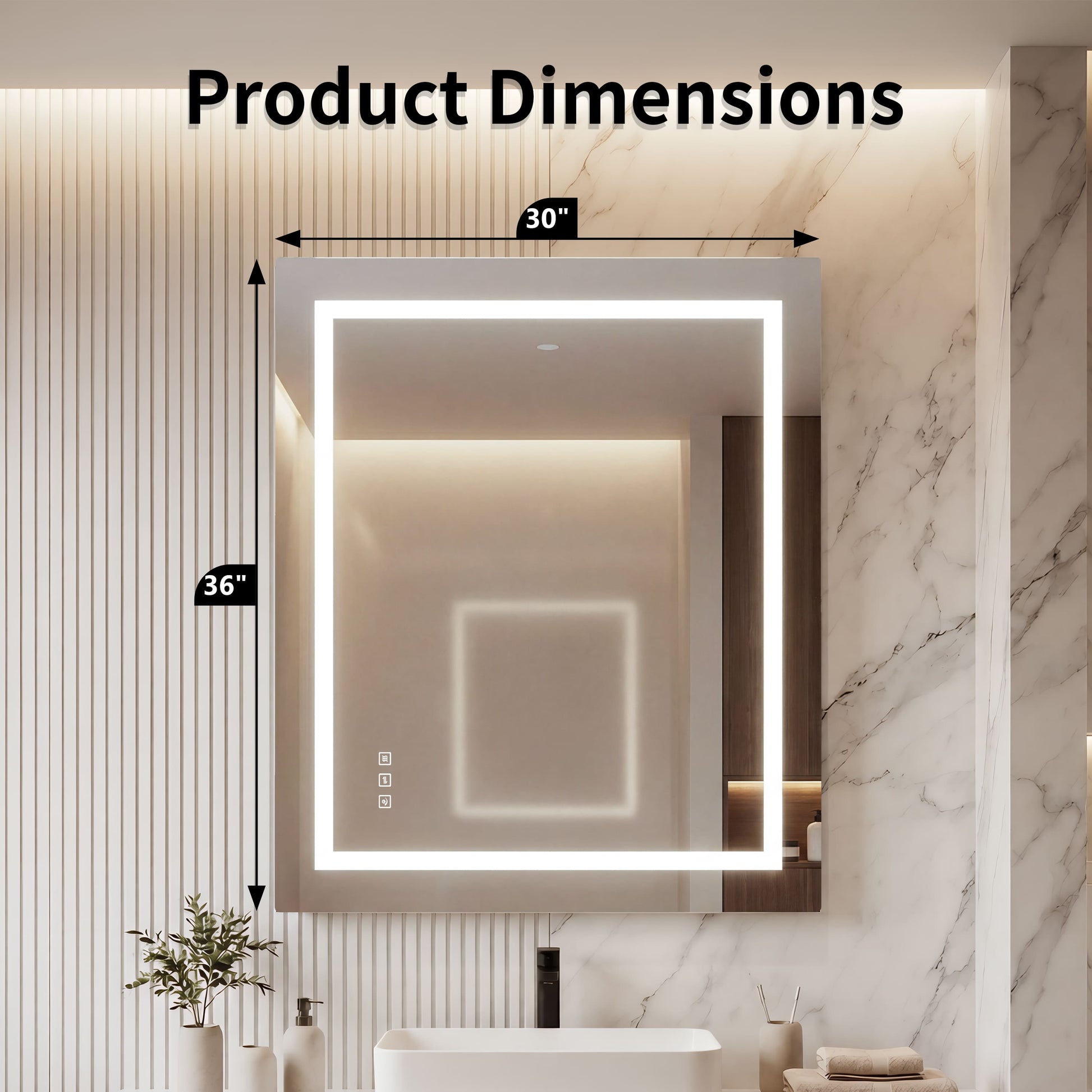 LED Front-Lighted Bathroom Mirror with Touch Dimming and Shadow Free Lighting