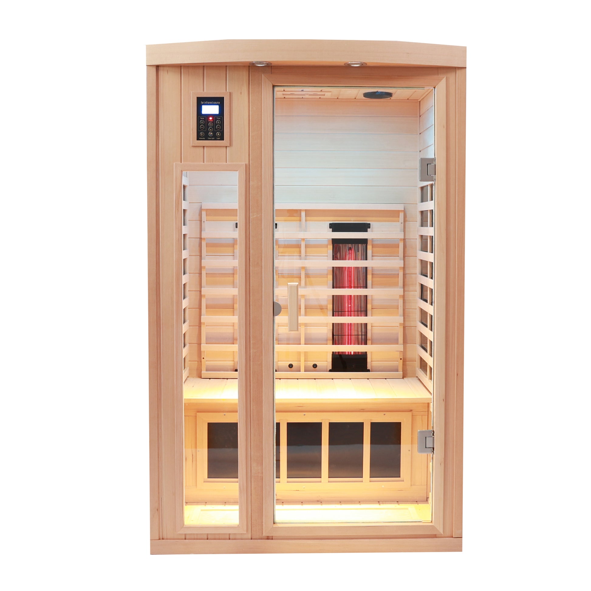 2-Person Hemlock Far Infrared Sauna with Bluetooth Audio, Reading Lights, Color Lighting and Exterior Lighting