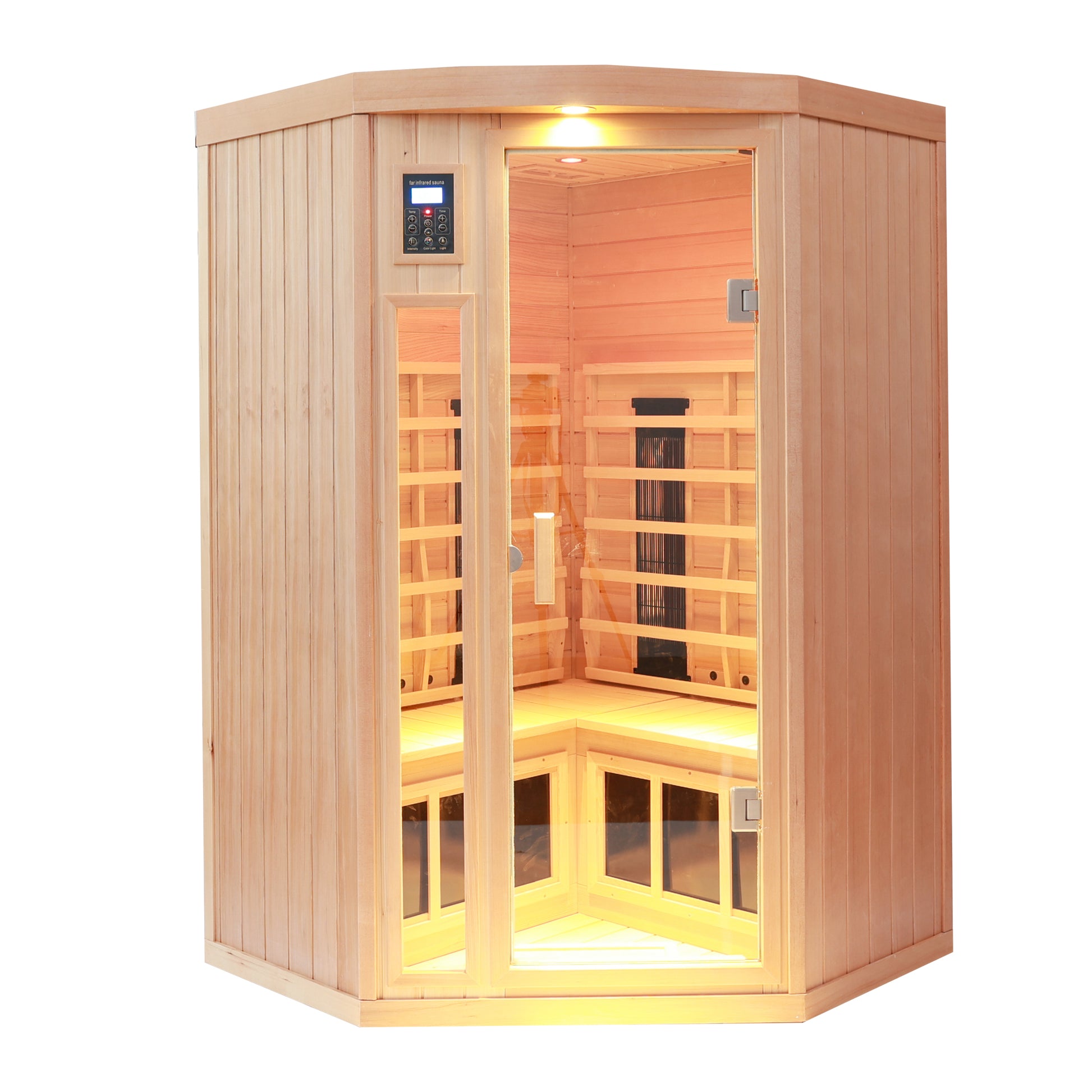 2-Person Low EMF Hemlock Wood Pentagonal Far Infrared Sauna Room with Digital Controls