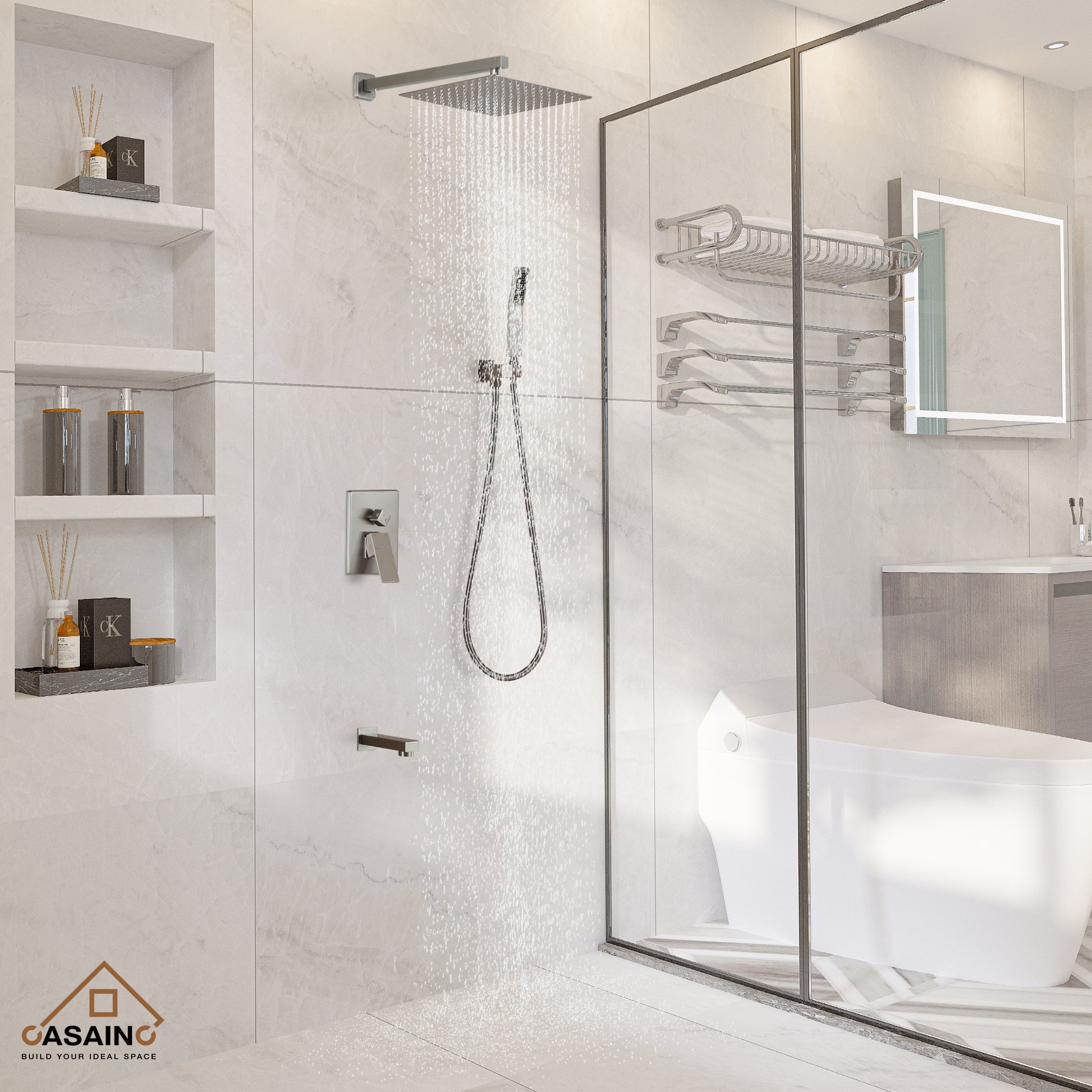 CASAINC 12 inch Wall Mounted Shower System with Bathtub Faucet and Hand Shower