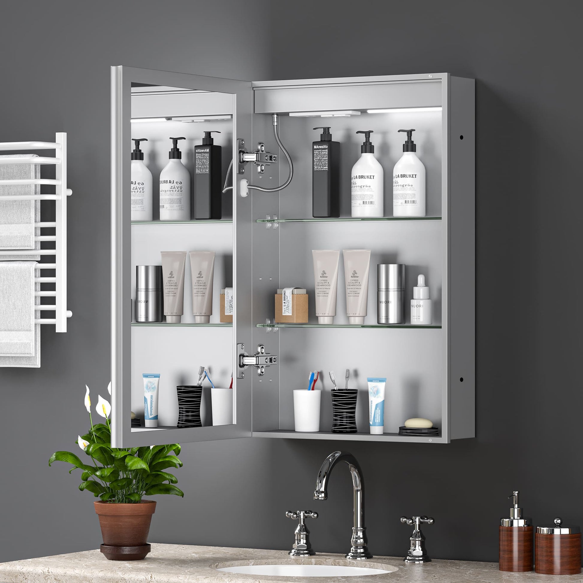 20" x 30" Aluminum Medicine Cabinet with LED Mirror, Anti-Fog, 3 Color Temperatures