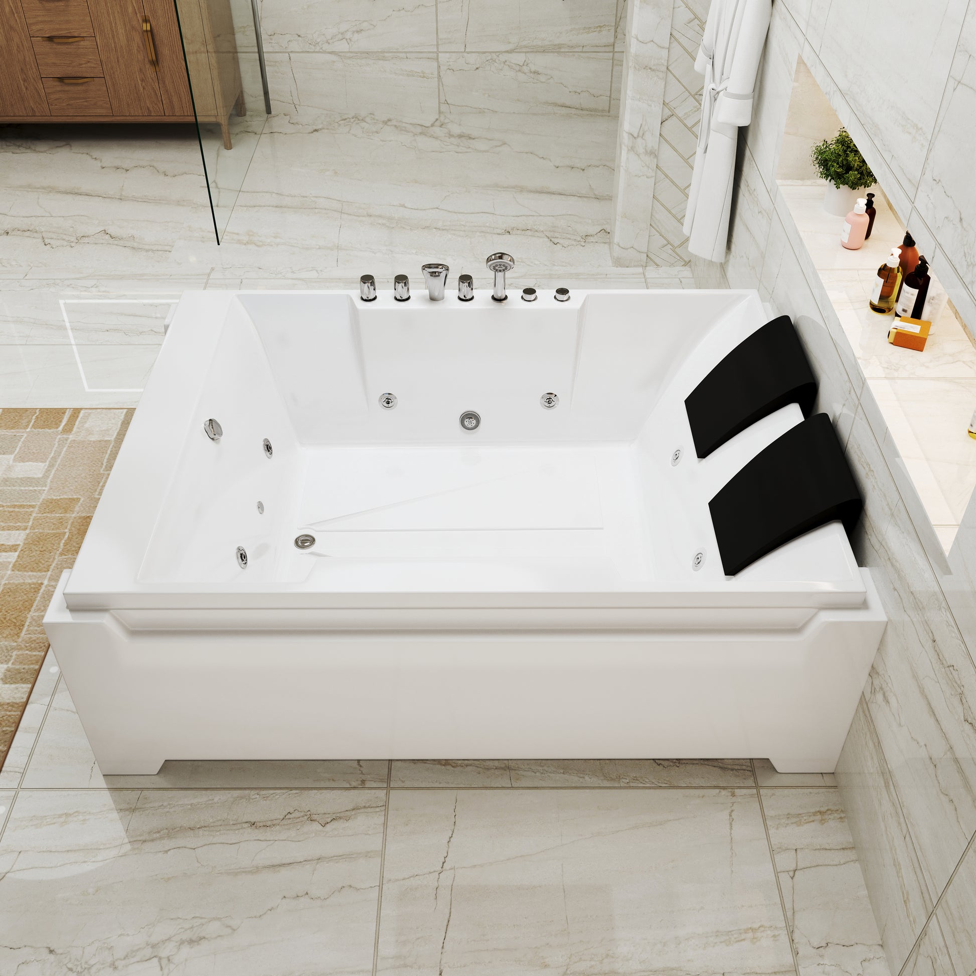 73" Two-Person Whirlpool Tub with Hydro Massage Jets & Chromotherapy Lighting