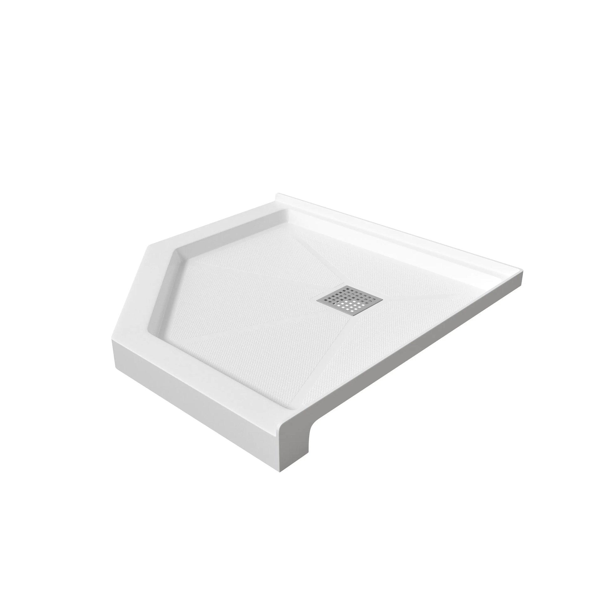 34"/36"/38" Gloss White SMC Neo-Angle Corner Shower Base with Center Drain