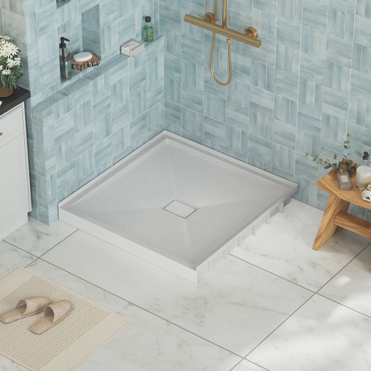 36"x36" Grey One-Piece SMC Shower Pan Base with Anti-Slip Texture