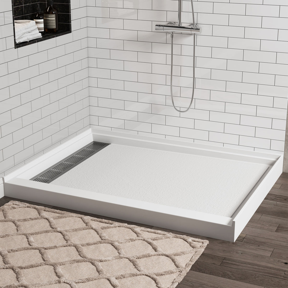Cultured Marble Solid Surface Shower Base with Anti-Slip Textured Floor for Modern Bathrooms