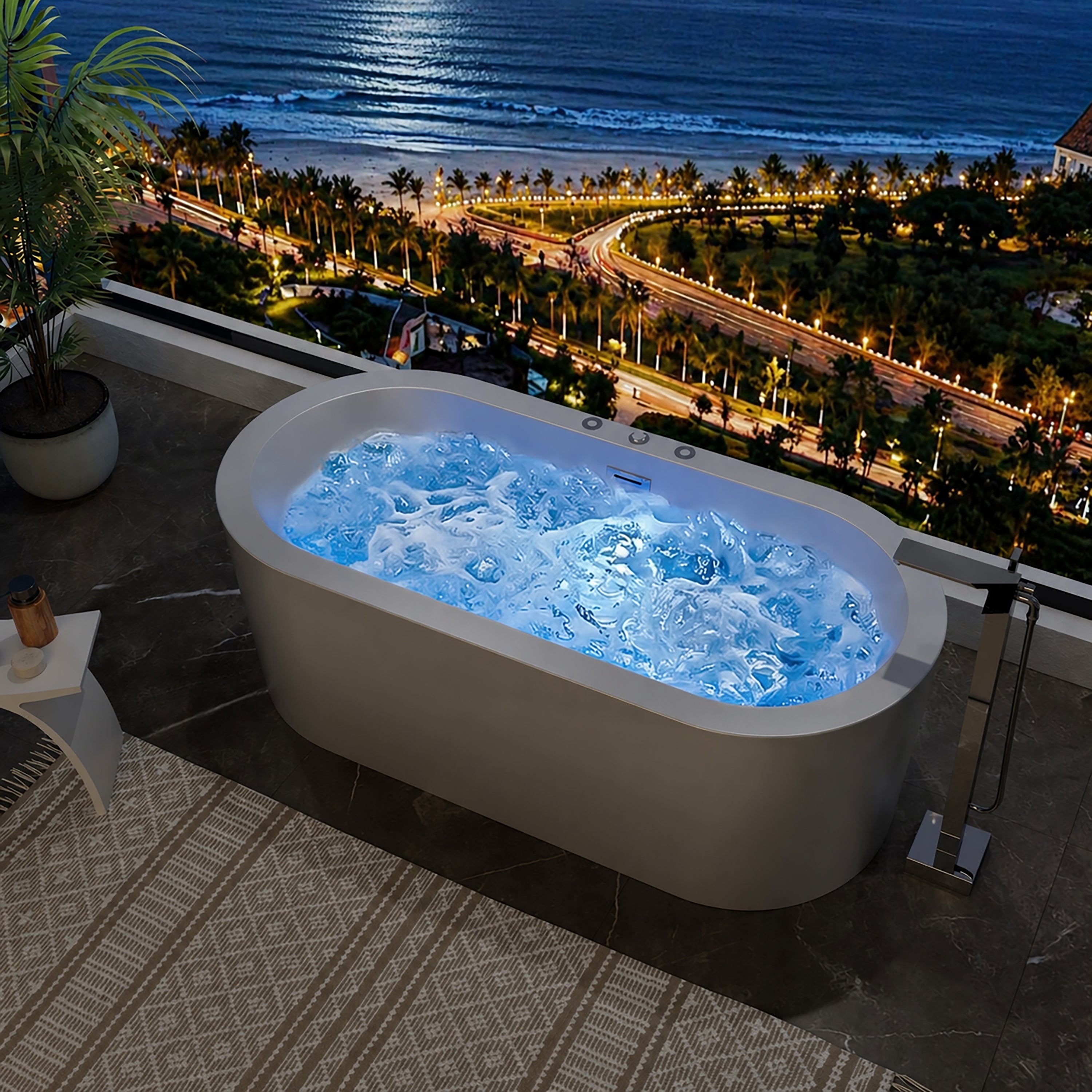 CasaCrylic 67" Luxury Freestanding Oval Whirlpool Baths with Dual Jet Therapy & Chromotherapy Lighting
