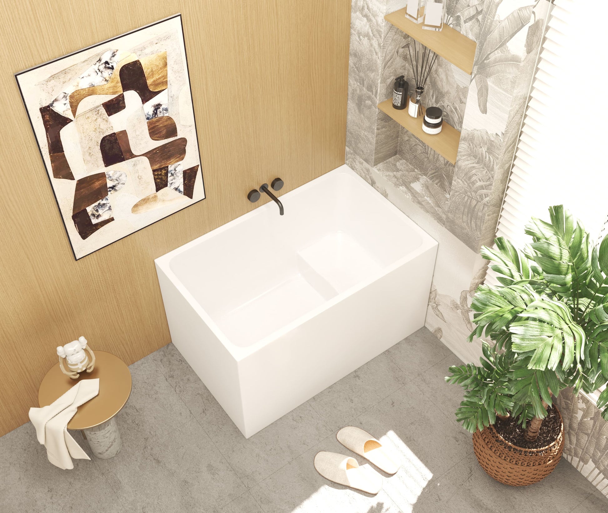43 in. Glossy White Acrylic Freestanding Soaking Bathtub with Built-In Seat, Chrome Overflow and Pop-Up Drain