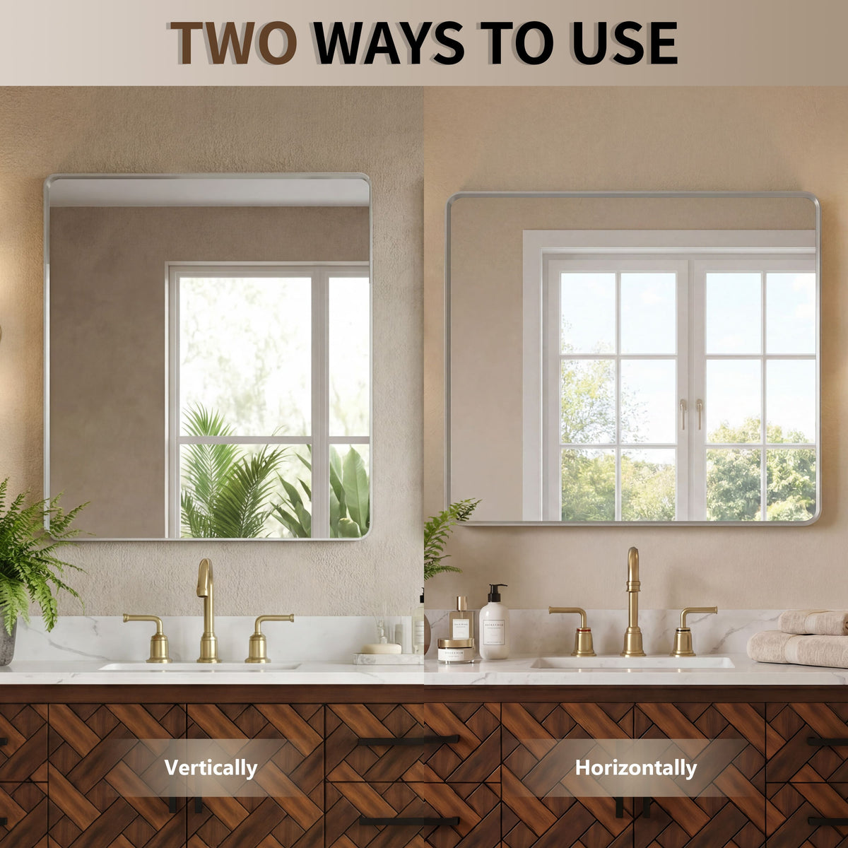 Golden/Silver Framed Tempered Glass Bathroom Mirror with HD Reflection