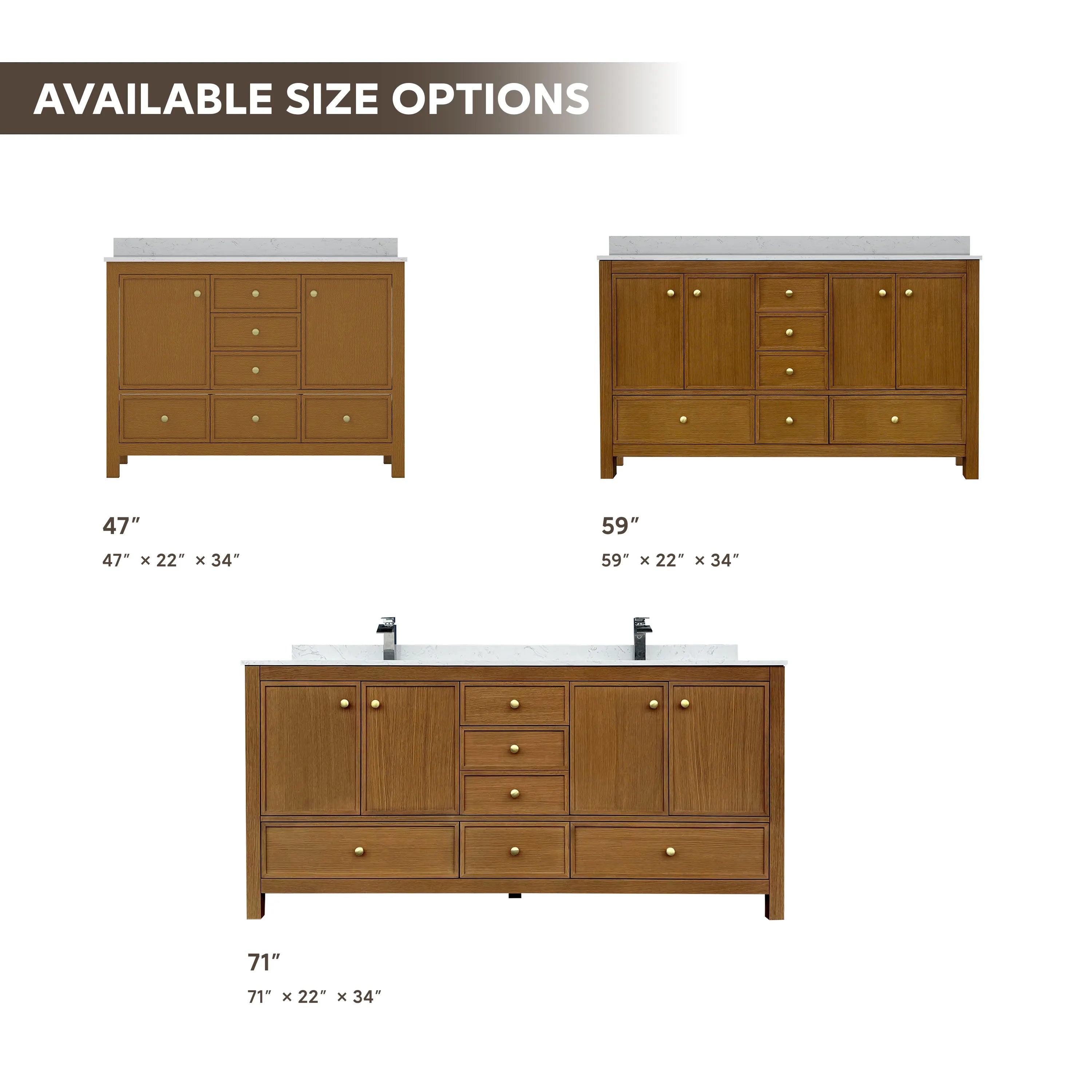 48"/60"/72" Freestanding Bathroom Vanity with Single/Double Sink & Marble Top
