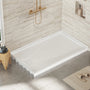 48"/60"x30"-36" White SMC Shower Base with Flamed Rock Slip-Resistant Surface, Left/Right Drain