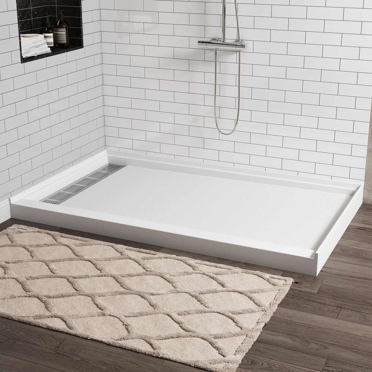 48"/60"x36"/32" Matte White Solid Composite Stone Shower Base with Anti-Slip Textured