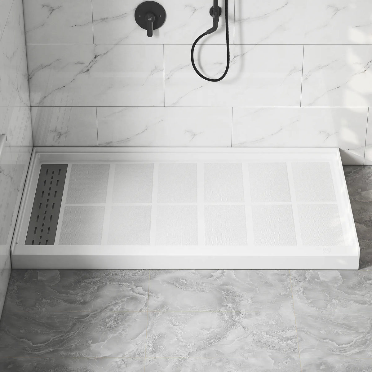 48"/60" x 30"/32"/36" White SMC Rectangular Shower Base with Non-Slip Texture, Left/Right Drain
