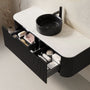 48" Black Floating Bathroom Vanity with Stone-Pattern Ceramic Vessel Sink and Carrara White Sintered Stone Top