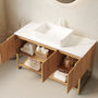 48" Woodgrain Freestanding Bathroom Vanity with White Ceramic Vessel Sink and Carrara White Sintered Stone Top