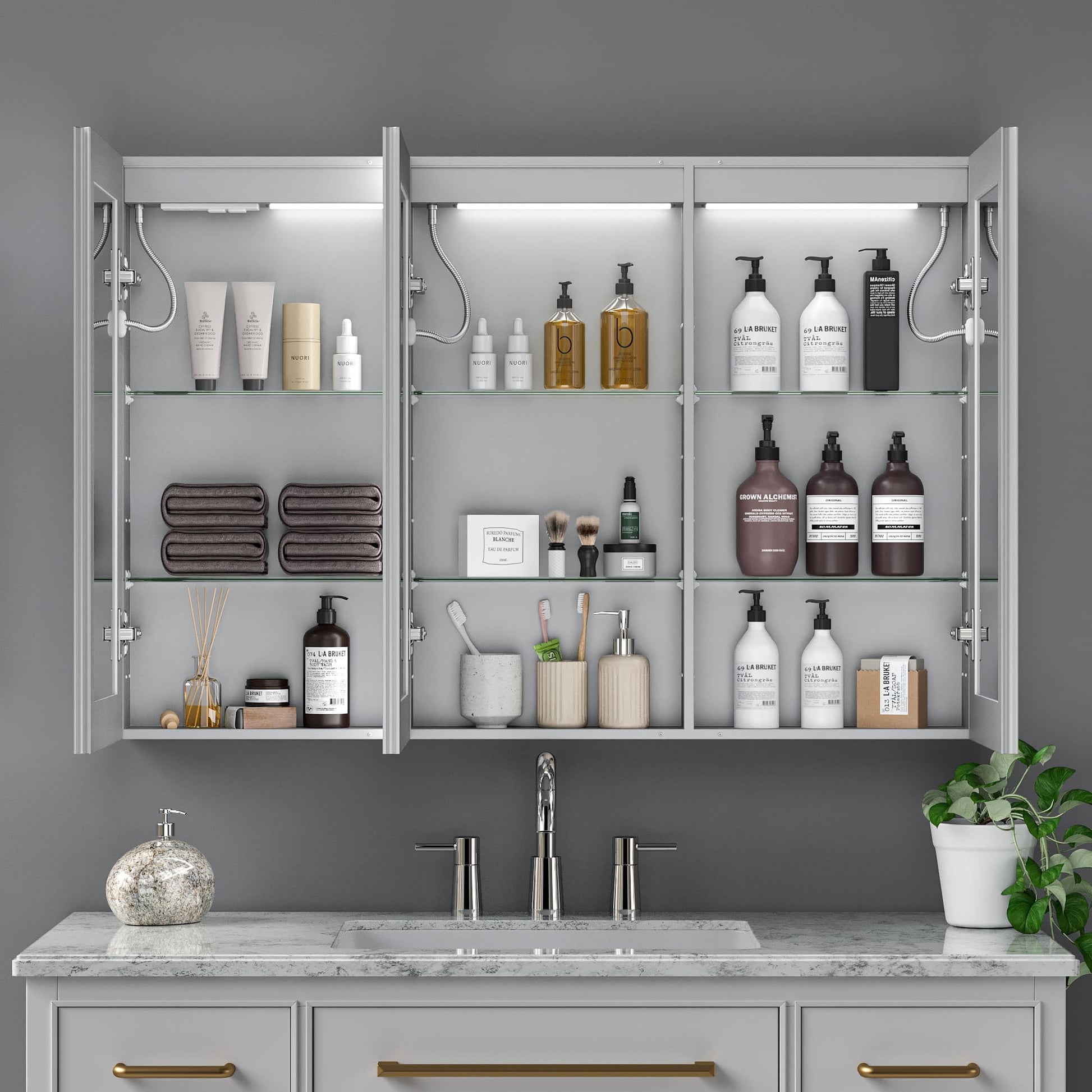 48" x 32" Aluminum Medicine Cabinet with LED Mirror, Anti-Fog, 3 Color Temperatures