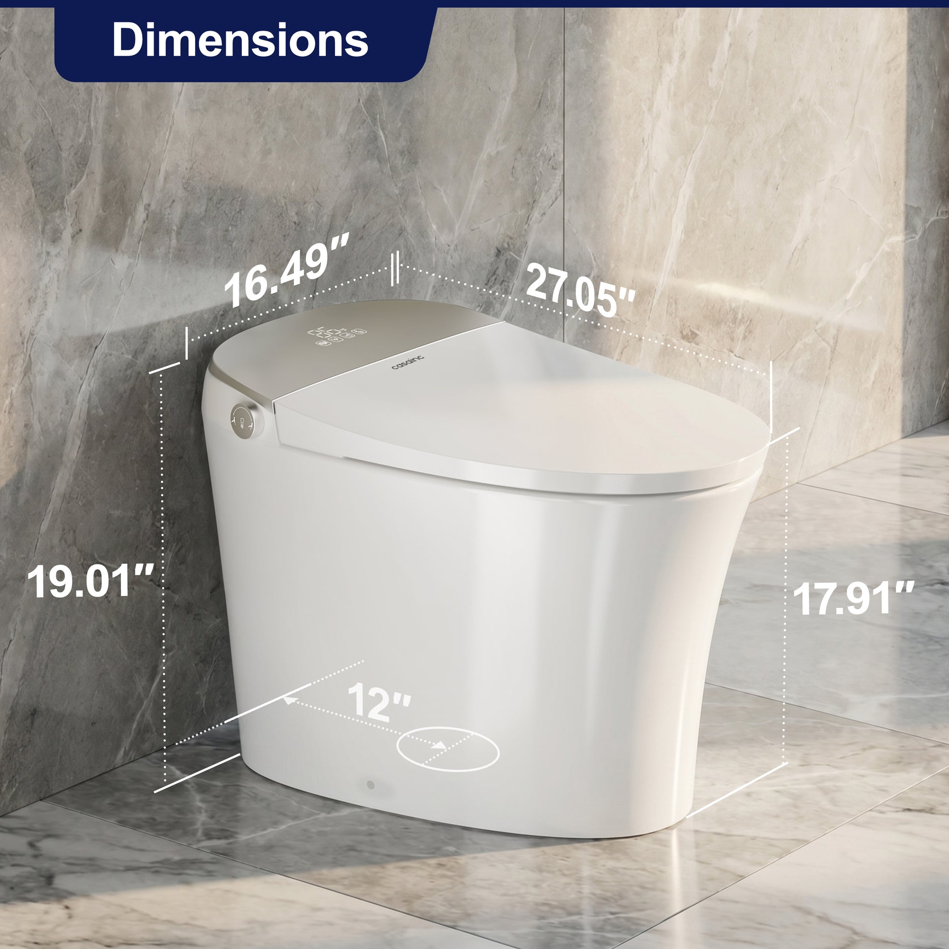 Chair Height Smart Toilet with Auto Flush & Auto Open/Close, MaP 1000g Powerful Flush