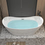 59" Gloss White Acrylic Double-Slipper Freestanding Bathtub with Chrome Overflow and Pop-Up Drain