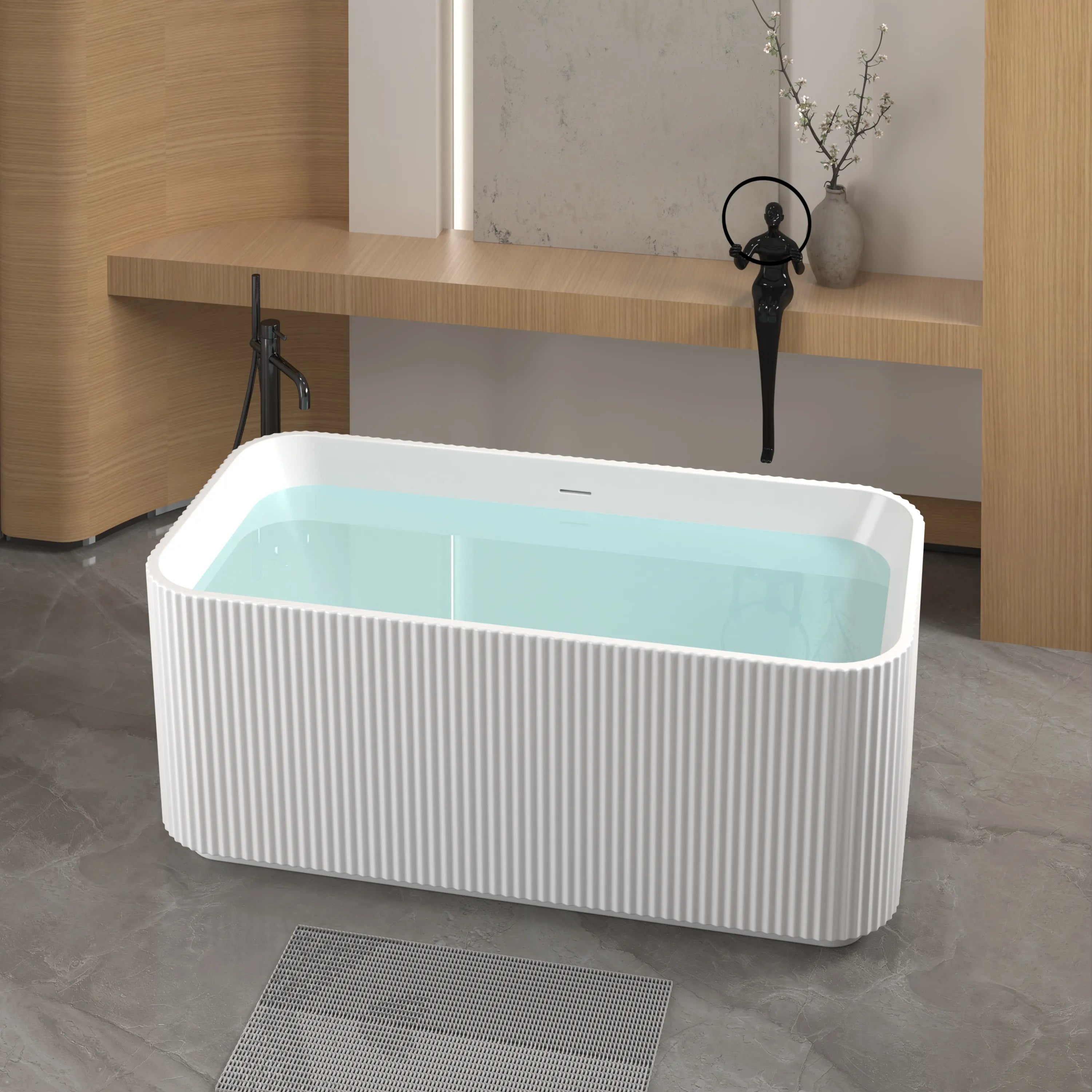 59" Gloss White Acrylic Freestanding Bathtub with Chrome Pop-Up Drain