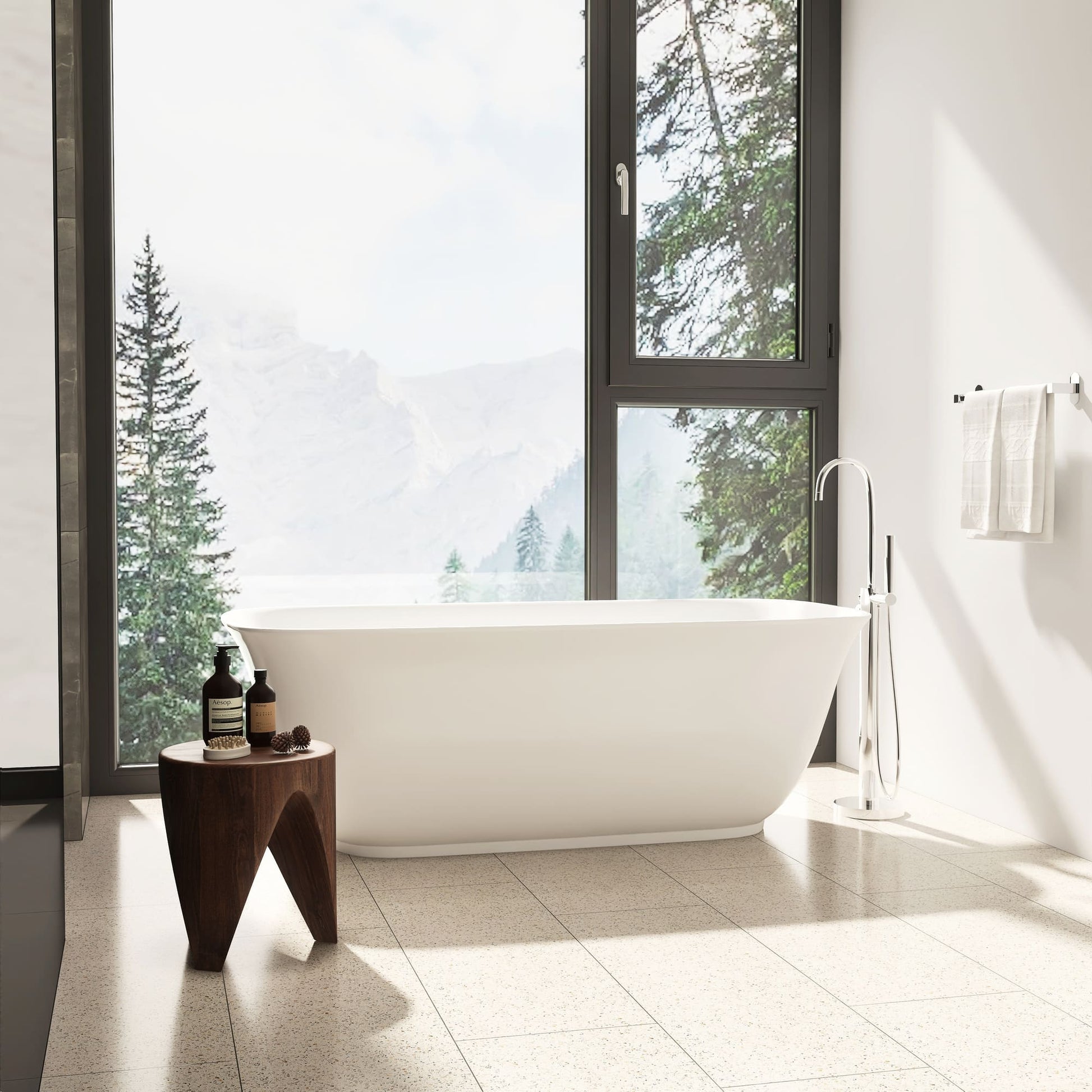 59 in./67 in. Glossy White Acrylic Freestanding Soaking Bathtub with Sculpted Curves, Overflow and Adjustable Feet