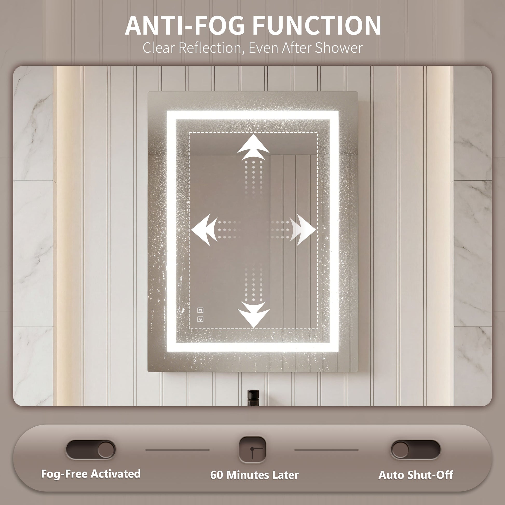LED Front-Lighted Bathroom Mirror with Touch Dimming and Shadow Free Lighting