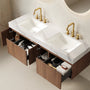60" Brown Oak Floating Bathroom Vanity with Carrara White Sintered Stone Top and Double Ceramic Sinks