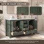 60" Deep Olive Green Double Sink Bathroom Vanity with Engineering Stone Top & 2 Basins