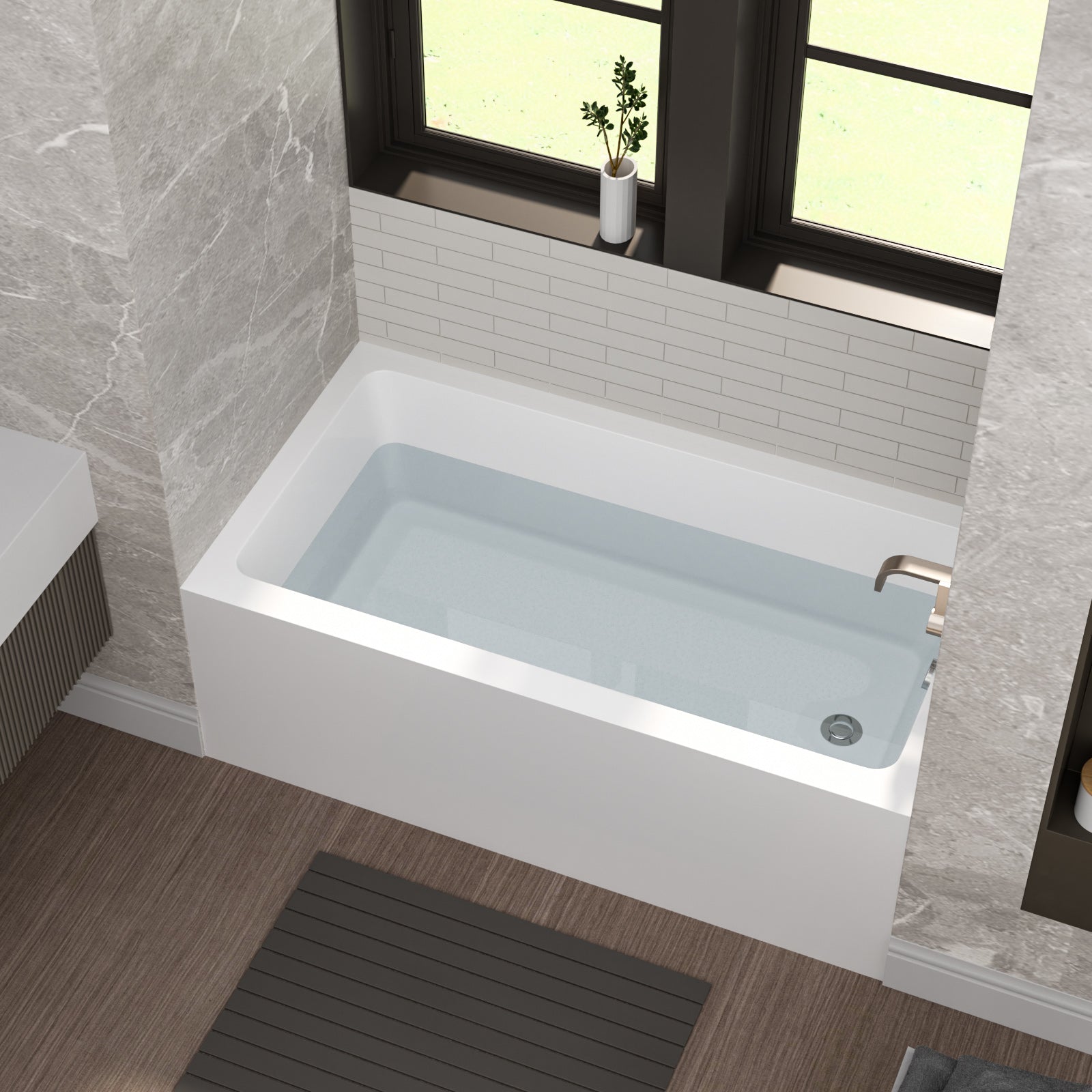 60 in. Glossy White Acrylic Alcove Soaking Bathtub with Integrated Skirt, Chrome Twist Drain and Overflow