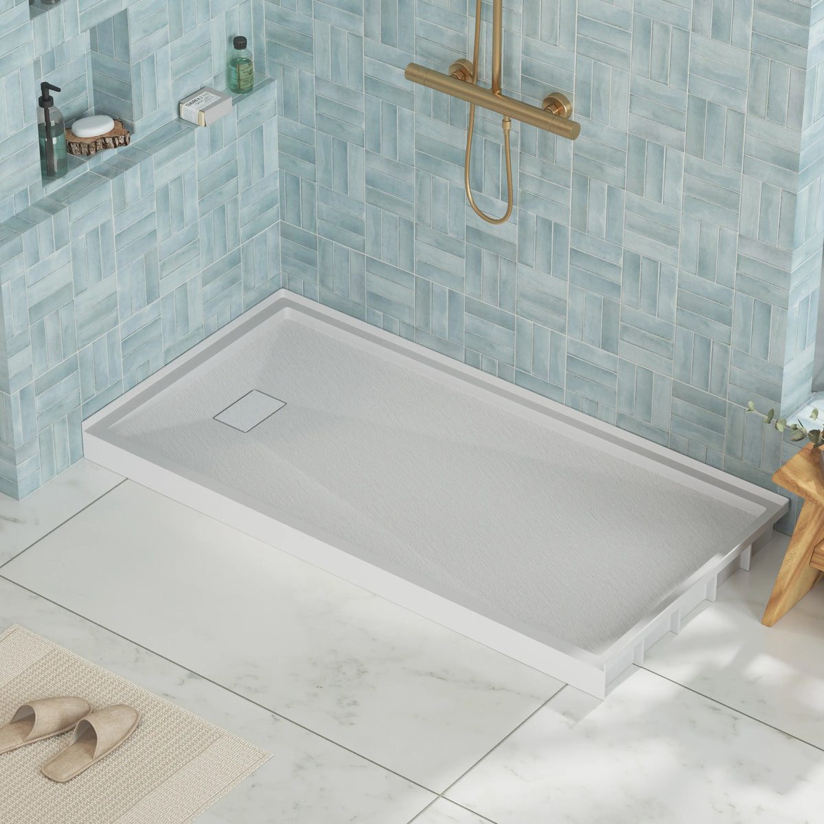 60"x30"/32" Grey One-Piece SMC Shower Pan Base with Anti-Slip Texture