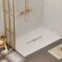 60"x36" White/Calacatta Curbless SMC Shower Base with Flamed Rock Slip-Resistant Surface, Center Drain