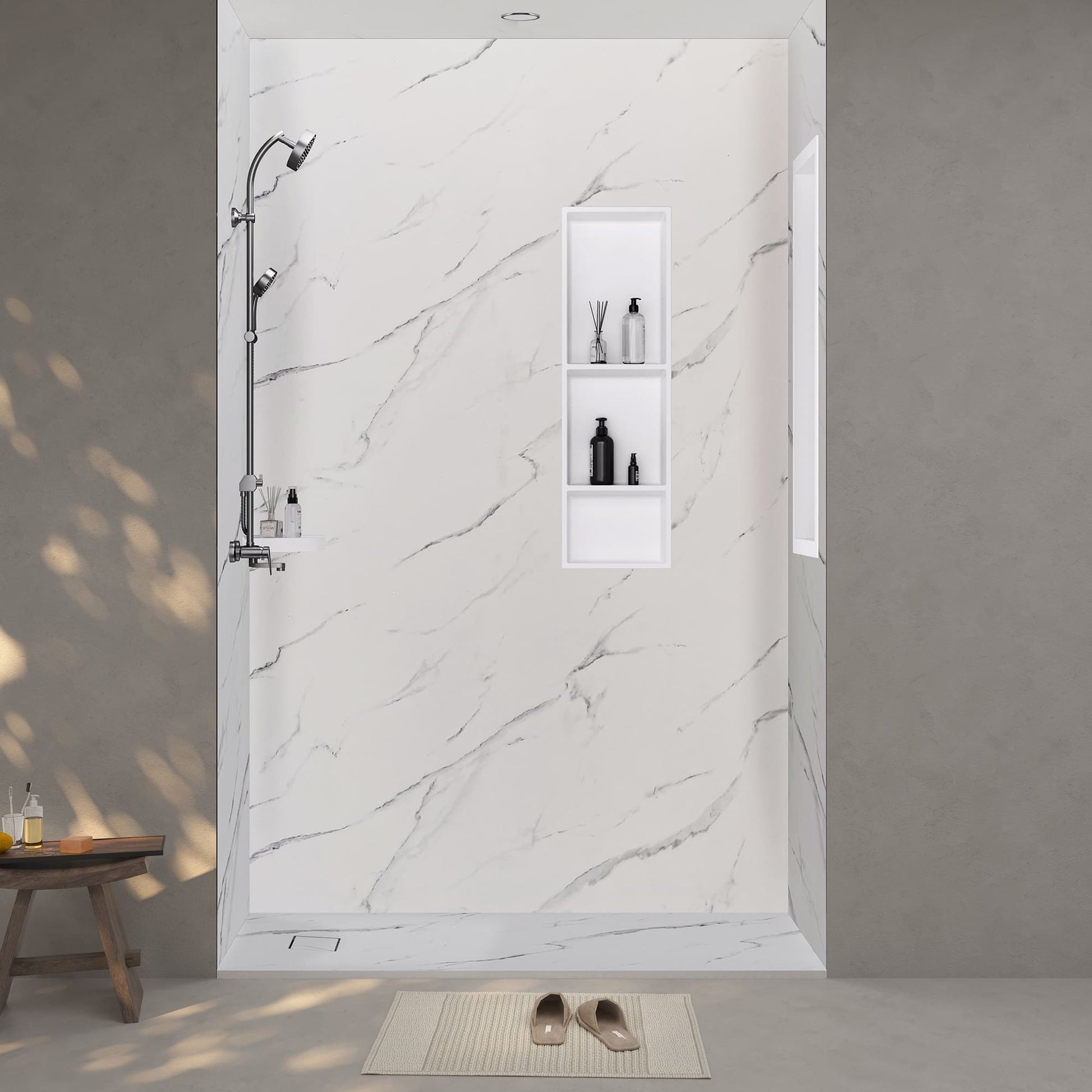 60"x36"x96" SMC Shower Wall Panel Kit in Calacatta/Carrara Finish with Grout-Free Matte Surface
