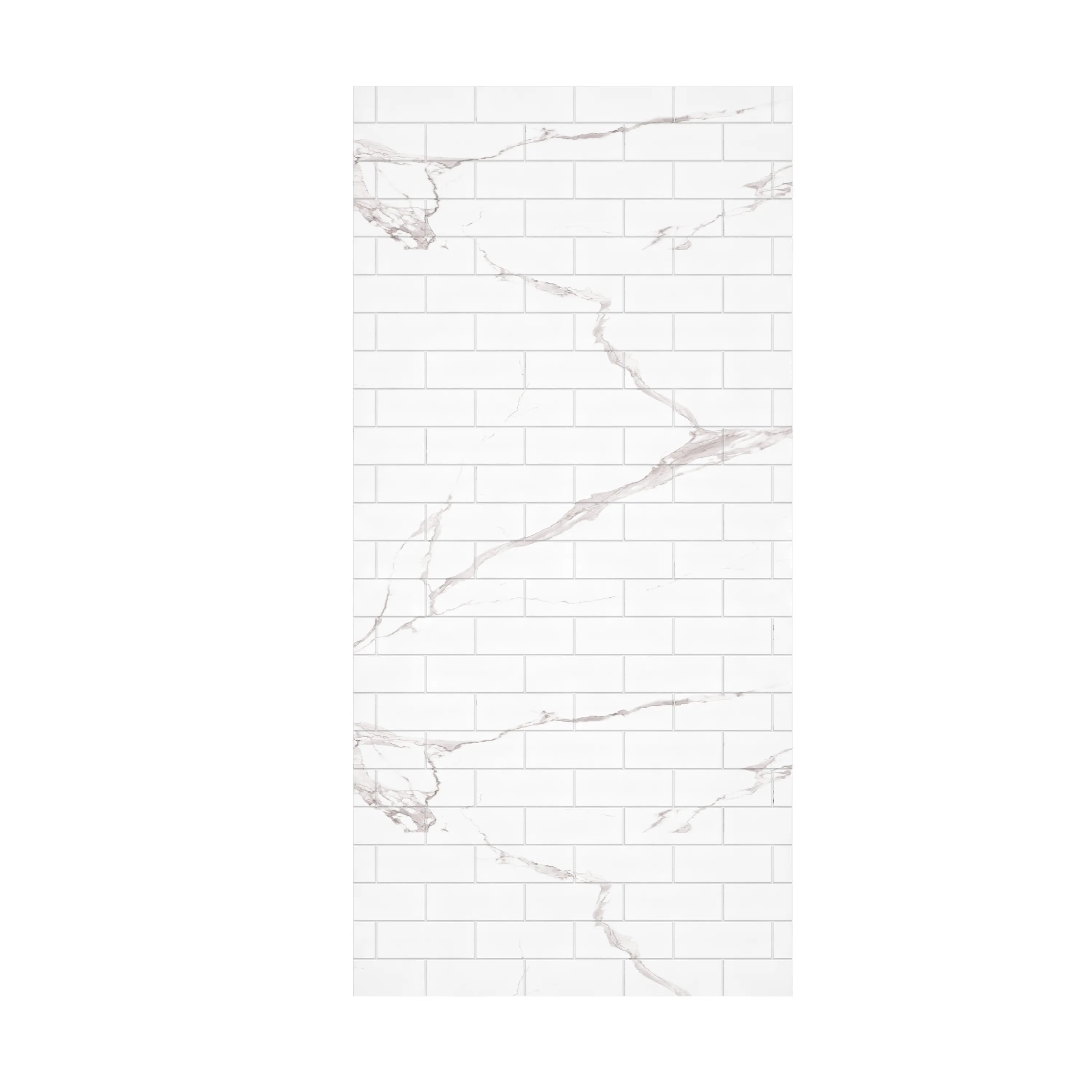 60" x 36" x 75"/96" 2-Size Matte White SMC Subway Tile Shower Wall Panels with Marble-Look Veining