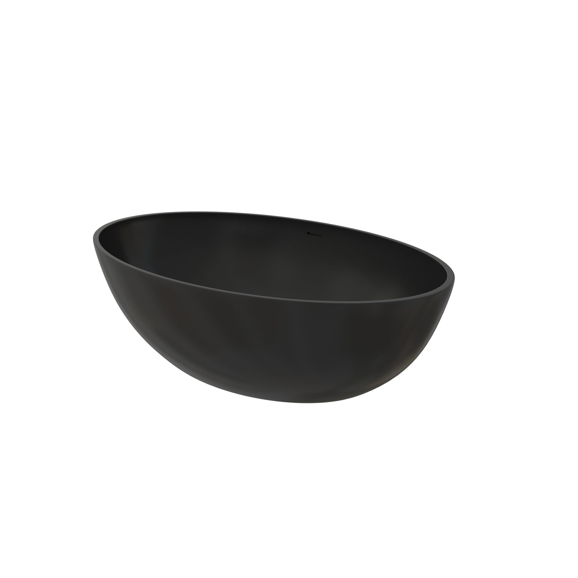 67" Matte Black Oval Solid Surface Freestanding Bathtub with Overflow and Central Drain