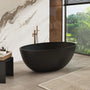 67" Matte Black Oval Solid Surface Freestanding Bathtub with Overflow and Central Drain