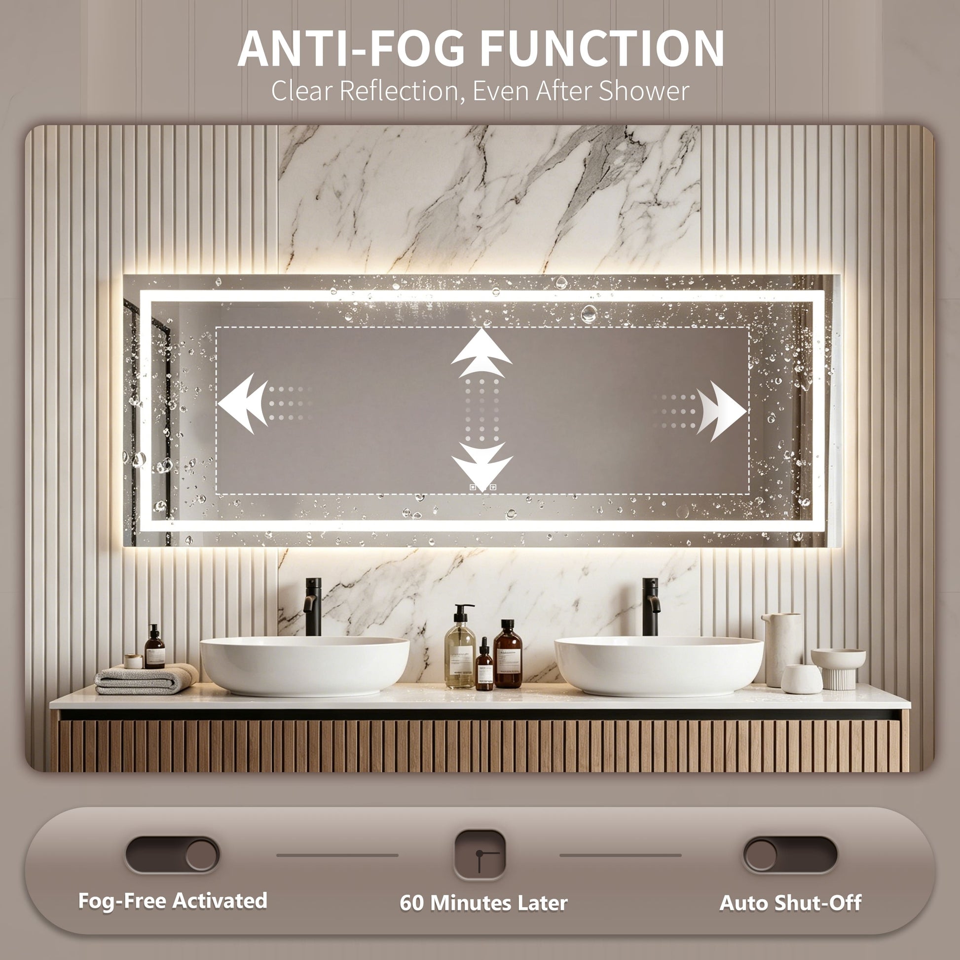 Dual Lighting LED Bathroom Mirror with Touch Dimming, Anti Fog