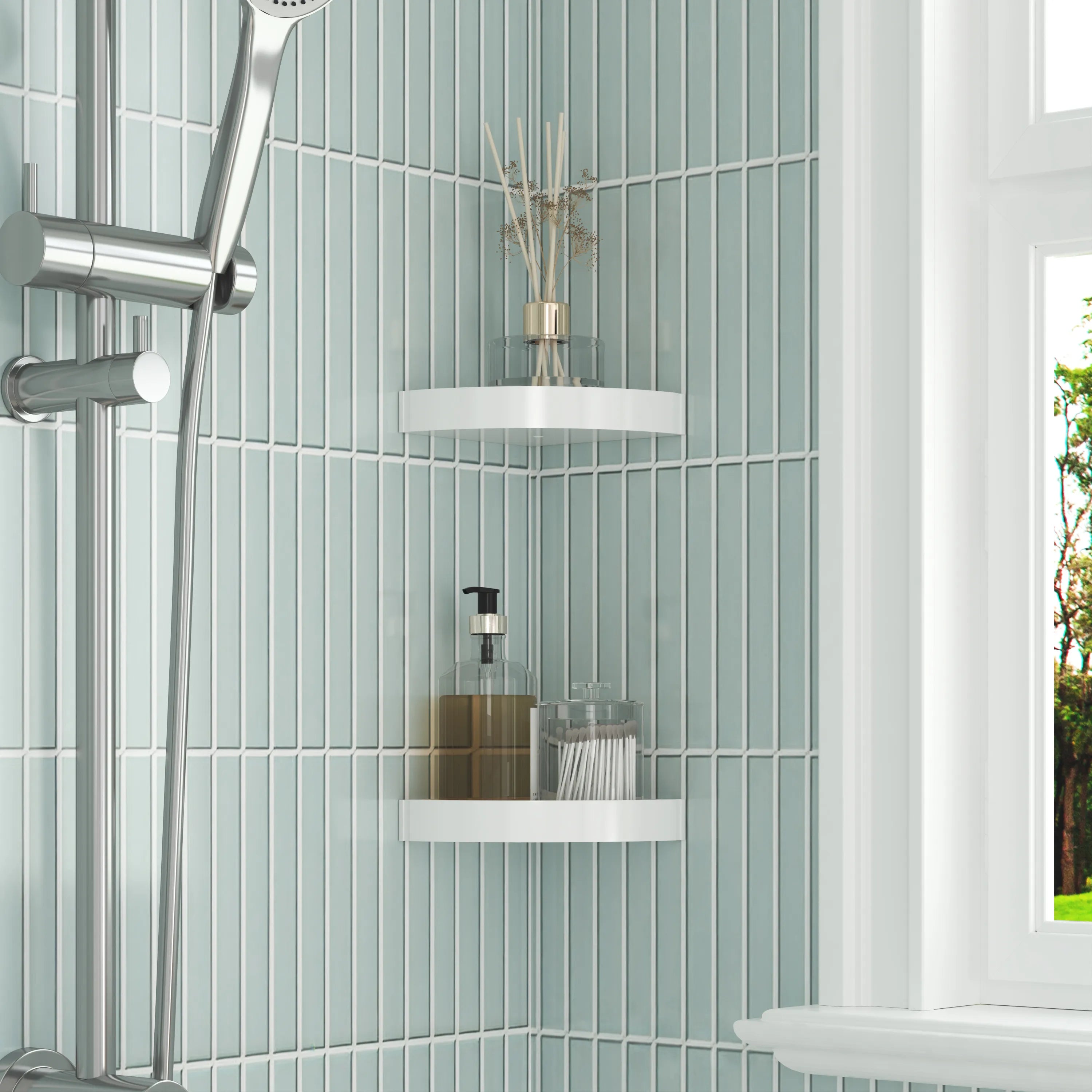 6" x 6" x 1.2" Glossy White SMC Shower Corner Shelf