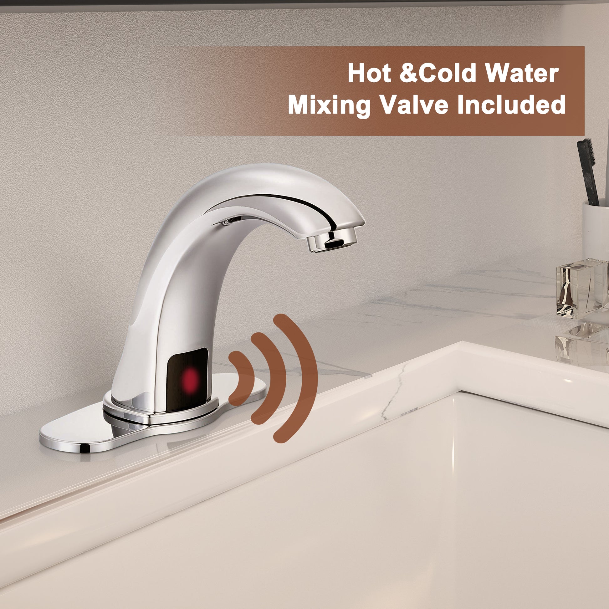 Hands-Free Touchless Bathroom Sink Faucet with Hole Cover Plate