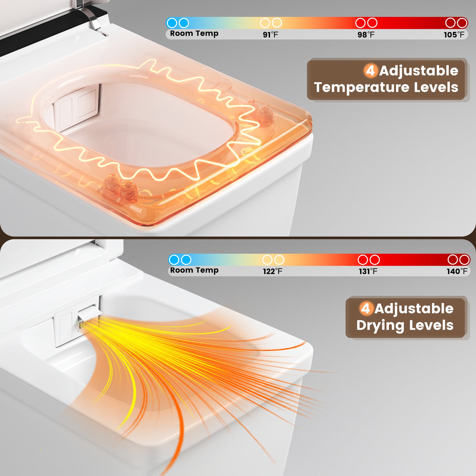 White Elongated Smart Bidet Toilet with UV Sterilization and Remote Control