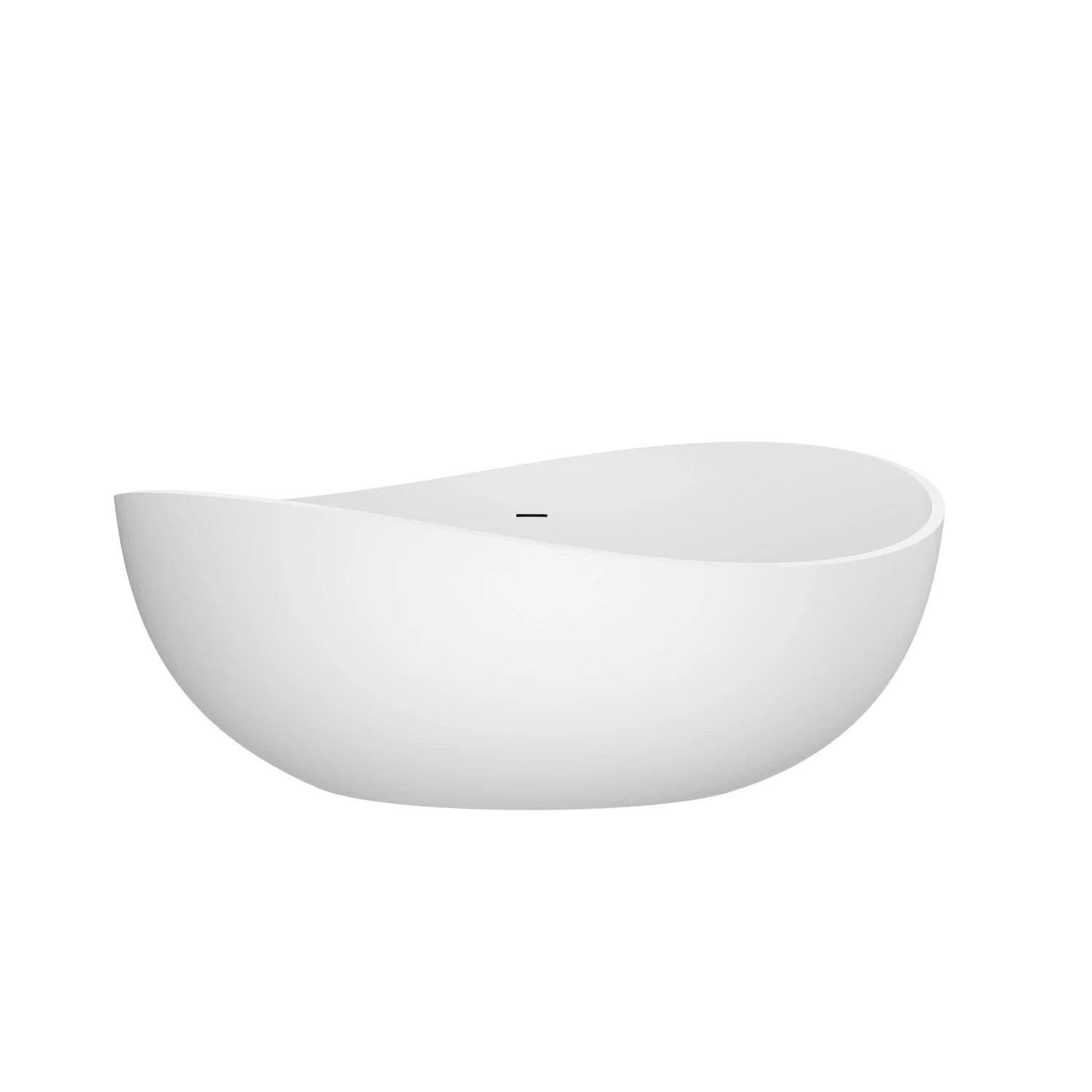 63" Modern Solid Surface Freestanding Soaking Bathtub with Sculptural Oval Design