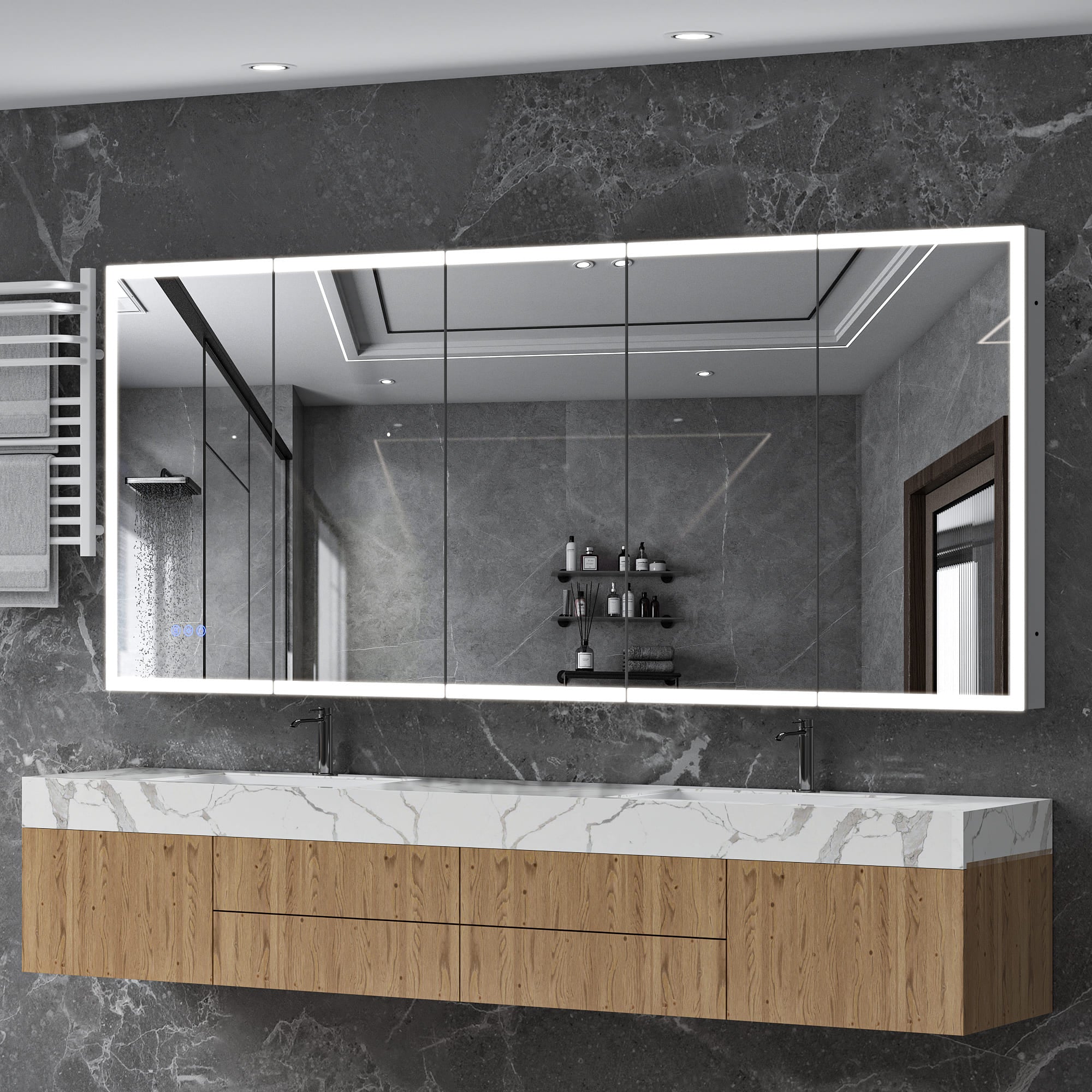 84" x 36" Aluminum Medicine Cabinet with LED Mirror, Anti-Fog, 3 Color Temperatures