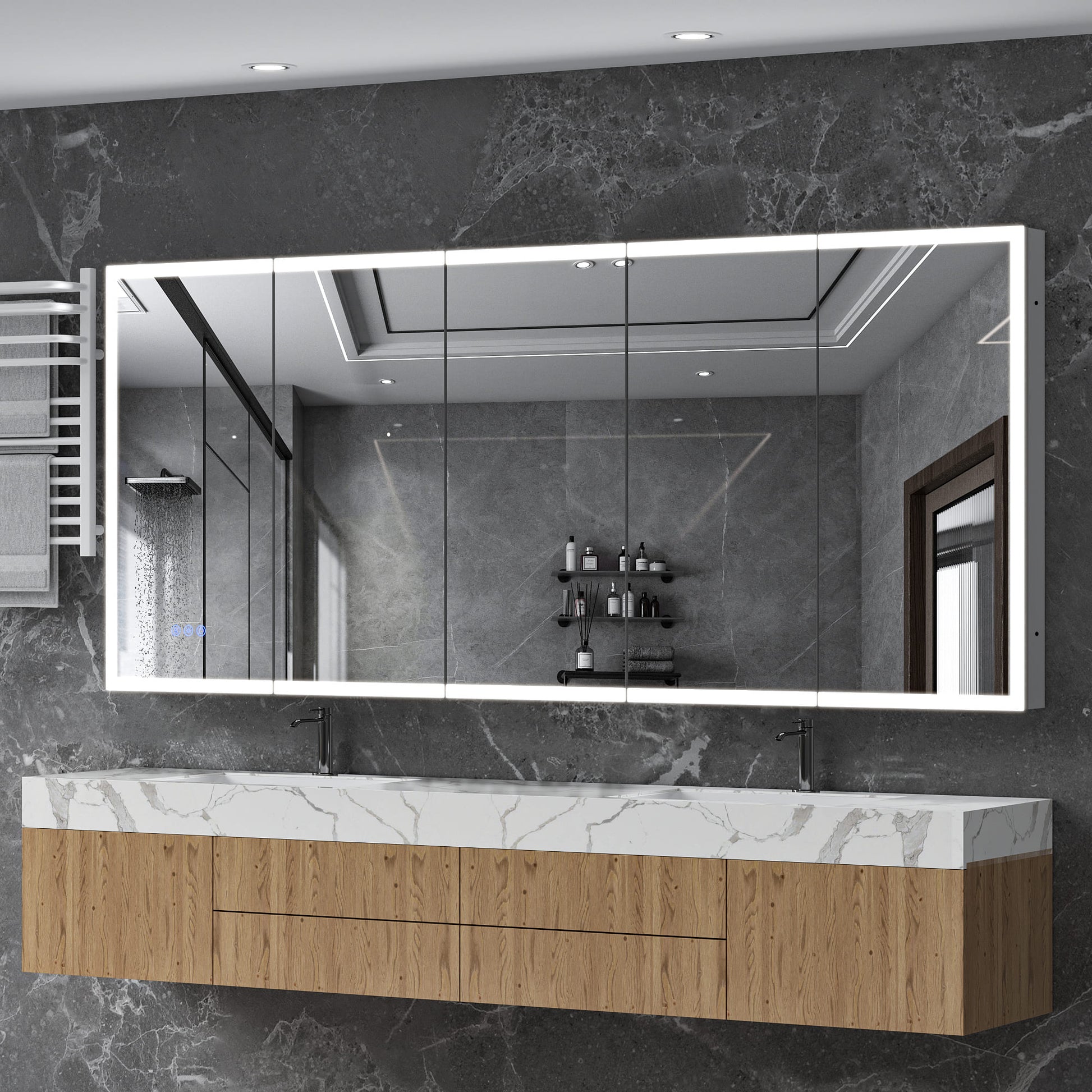 84" x 36" Aluminum Medicine Cabinet with LED Mirror, Anti-Fog, 3 Color Temperatures