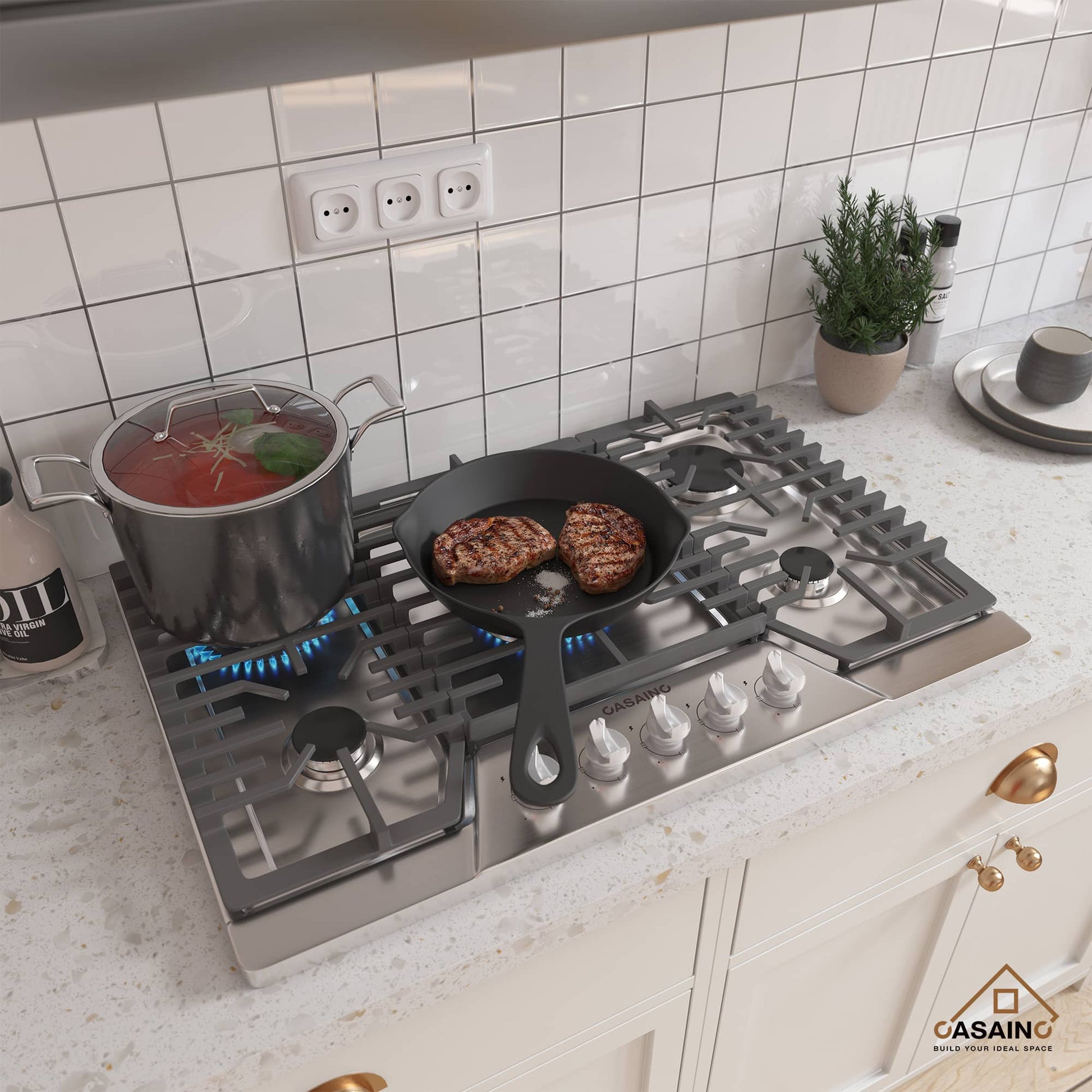 Built-in 30 in. Gas Cooktop in Stainless Steel with 5 Burners including Power Burners and LP Kit, CSA Certified