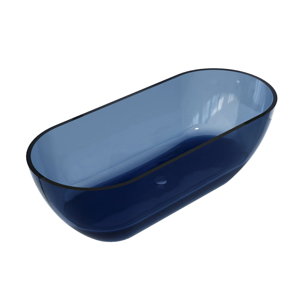 68.9" Modern Oval Freestanding Bathtub, Translucent Grey Blue Deep Soaking Tub for Bathroom