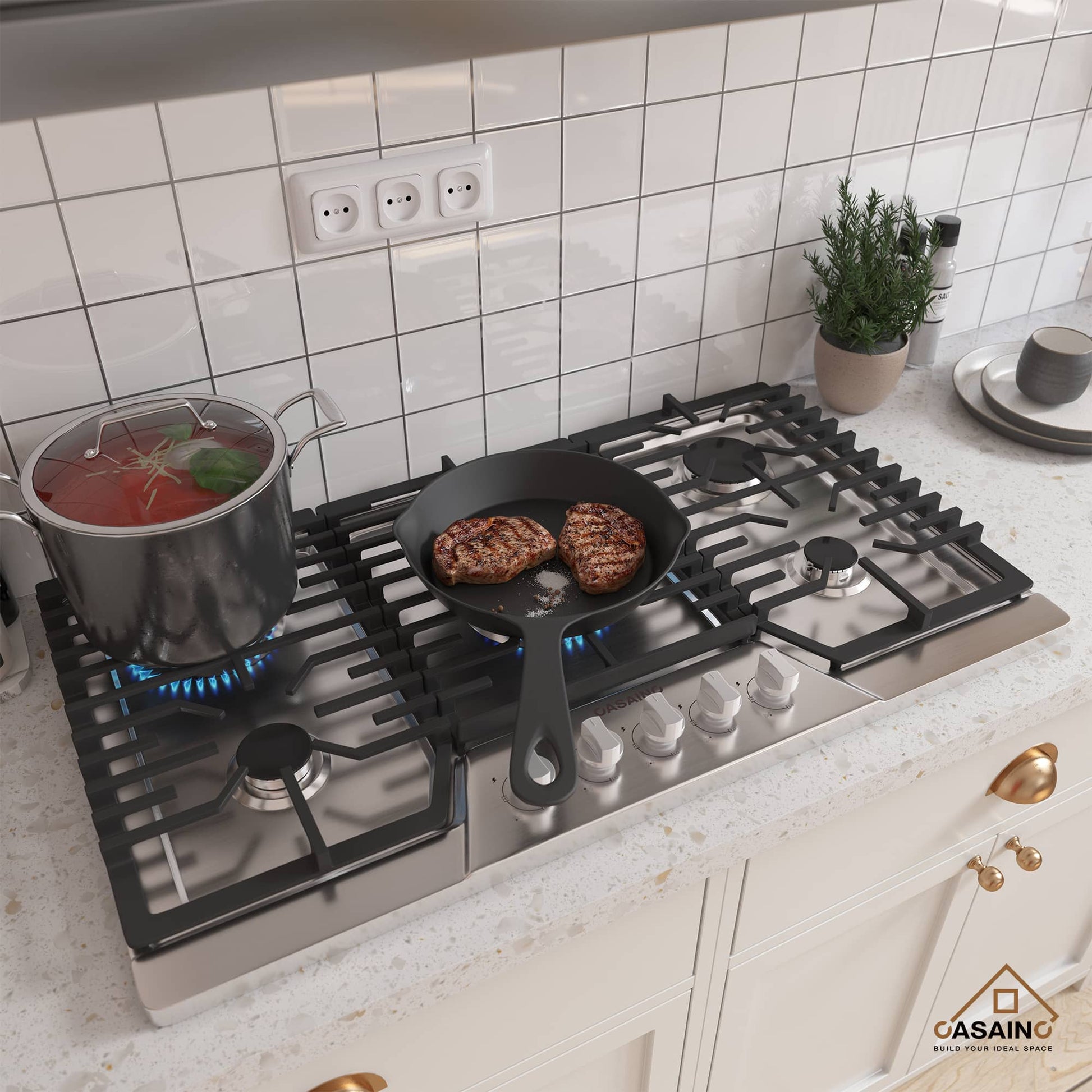 Built-in 30 in. Gas Cooktop in Stainless Steel with 5 Burners including Power Burners and LP Kit, CSA Certified