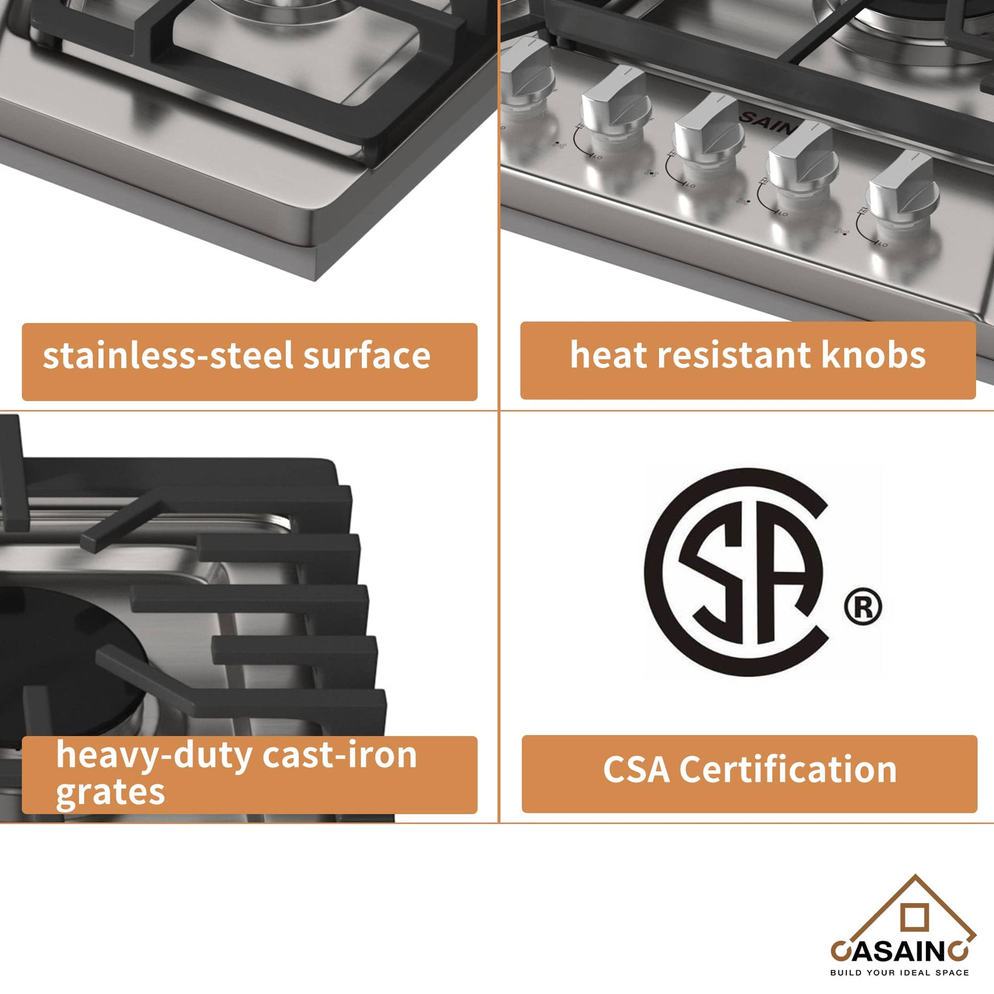Built-in 30 in. Gas Cooktop in Stainless Steel with 5 Burners including Power Burners and LP Kit, CSA Certified