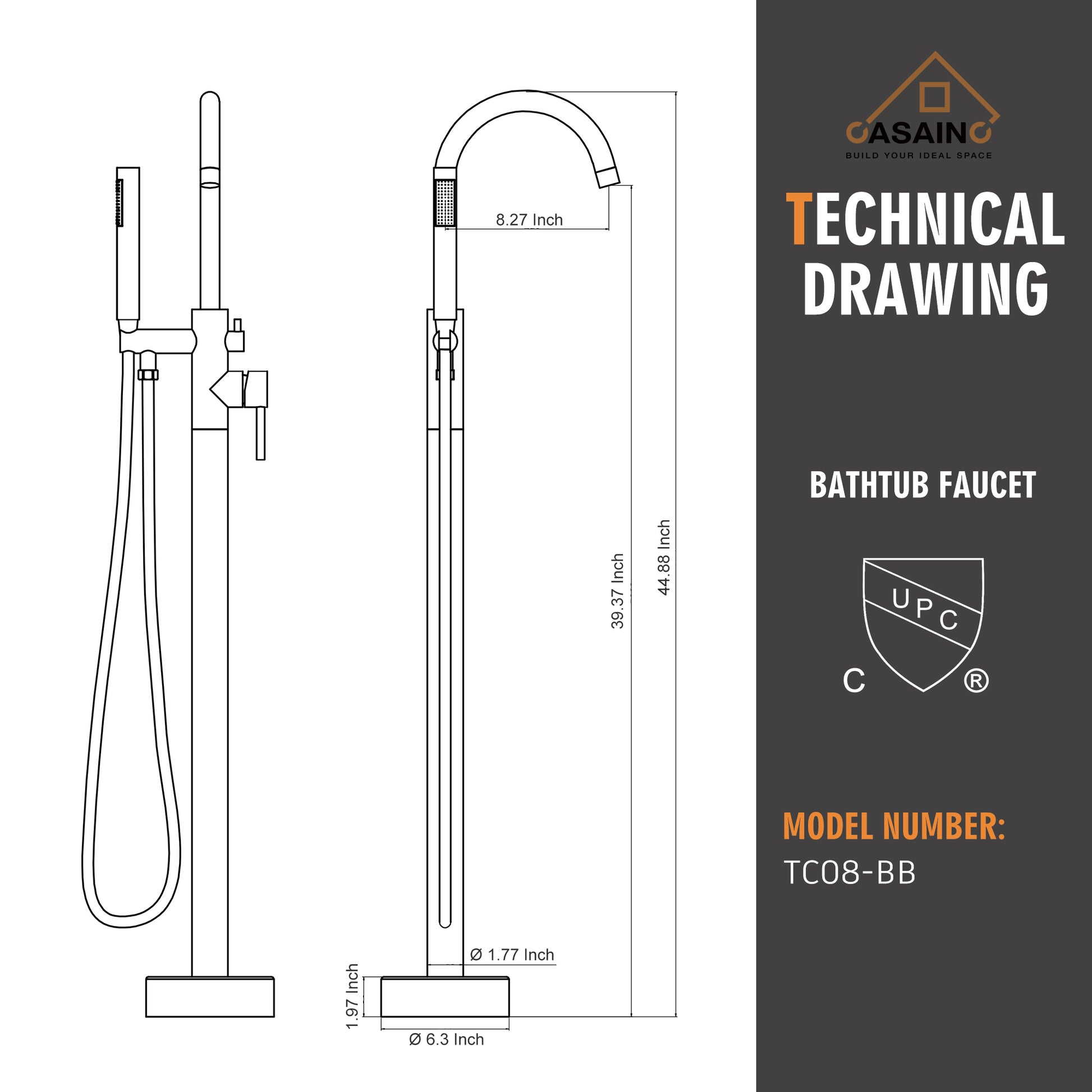Freestanding Bathtub Faucet with Hand Shower in Brushed Brass