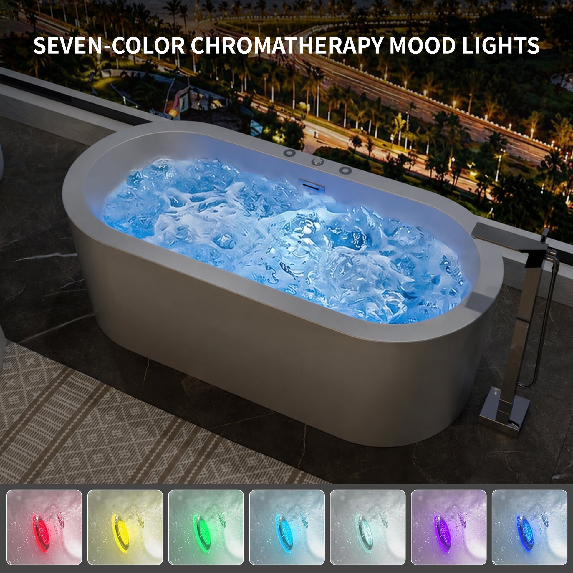 CasaCrylic 67" Luxury Freestanding Oval Whirlpool Baths with Dual Jet Therapy & Chromotherapy Lighting
