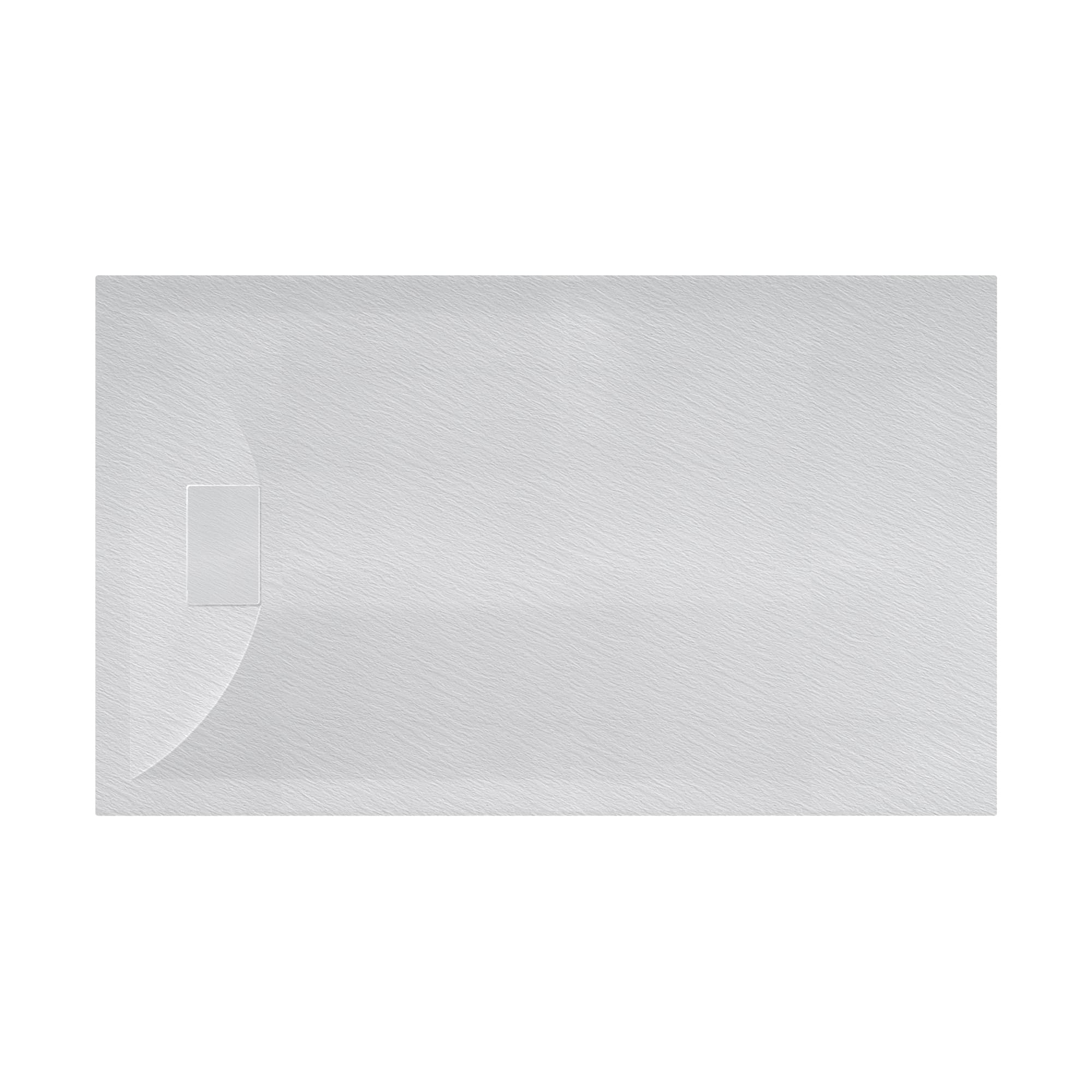 Curbless SMC Shower Base with Flamed Rock Slip-Resistant Surface, Reversible Drain