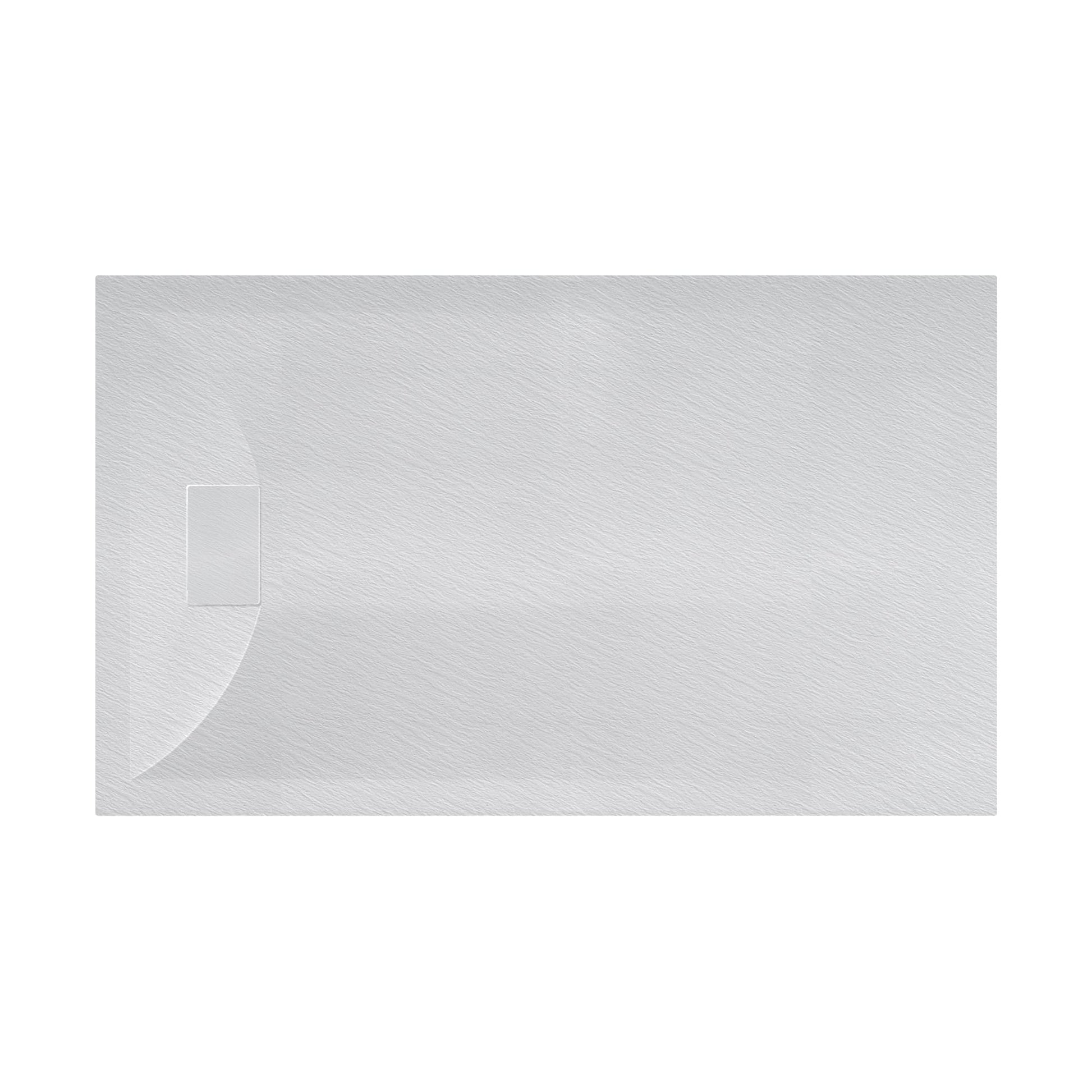 Curbless SMC Shower Base with Flamed Rock Slip-Resistant Surface, Reversible Drain