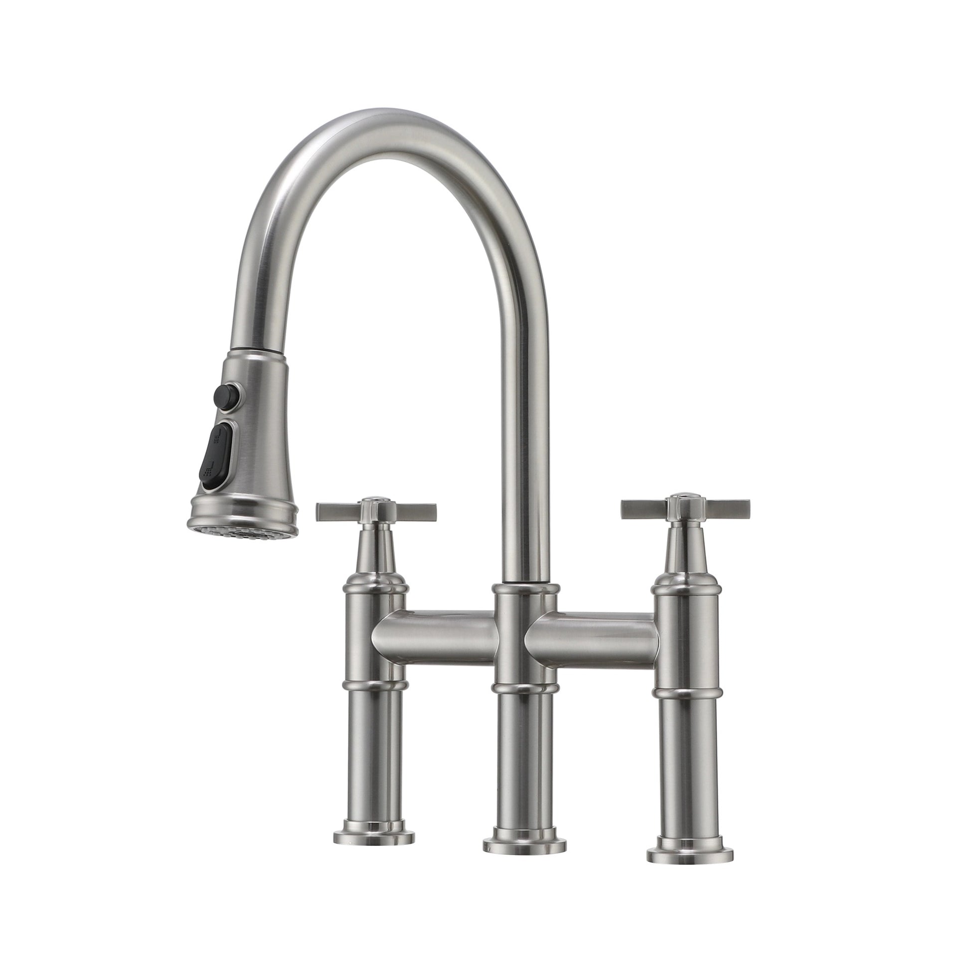 2 Handle 3-Hole Widespread Kitchen Faucet with 3-Mode Aerator and 360° Swivel Spout
